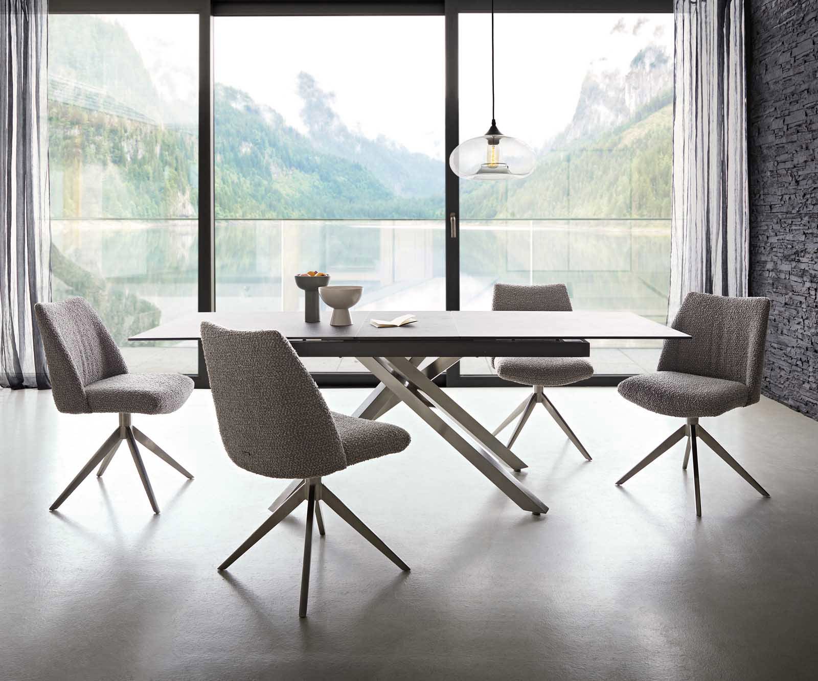 Draaistoel Elso-Flex bouclé zilver grijs kruisframe breed roestvrij staal 360° draaibaar pocketveer kern 5 Draaistoel Elso-Flex bouclé zilver grijs kruisframe breed roestvrij staal 360° draaibaar pocketveer kern 5