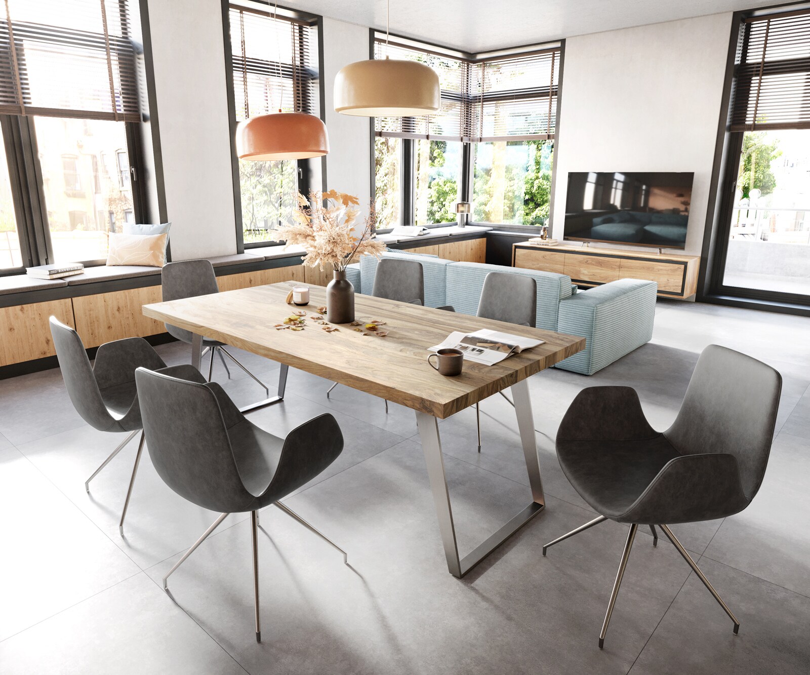 Eetkamerstoel Ilia-Flex met armleuning microvelours antraciet vintage kruisframe conisch roestvrij staal 3