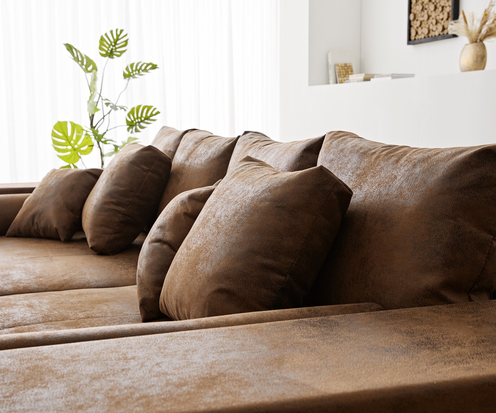 XXL-bank Marbeya 285x115 bruin antiek look met 10 kussens 5 XXL-bank Marbeya 285x115 bruin antiek look met 10 kussens 5