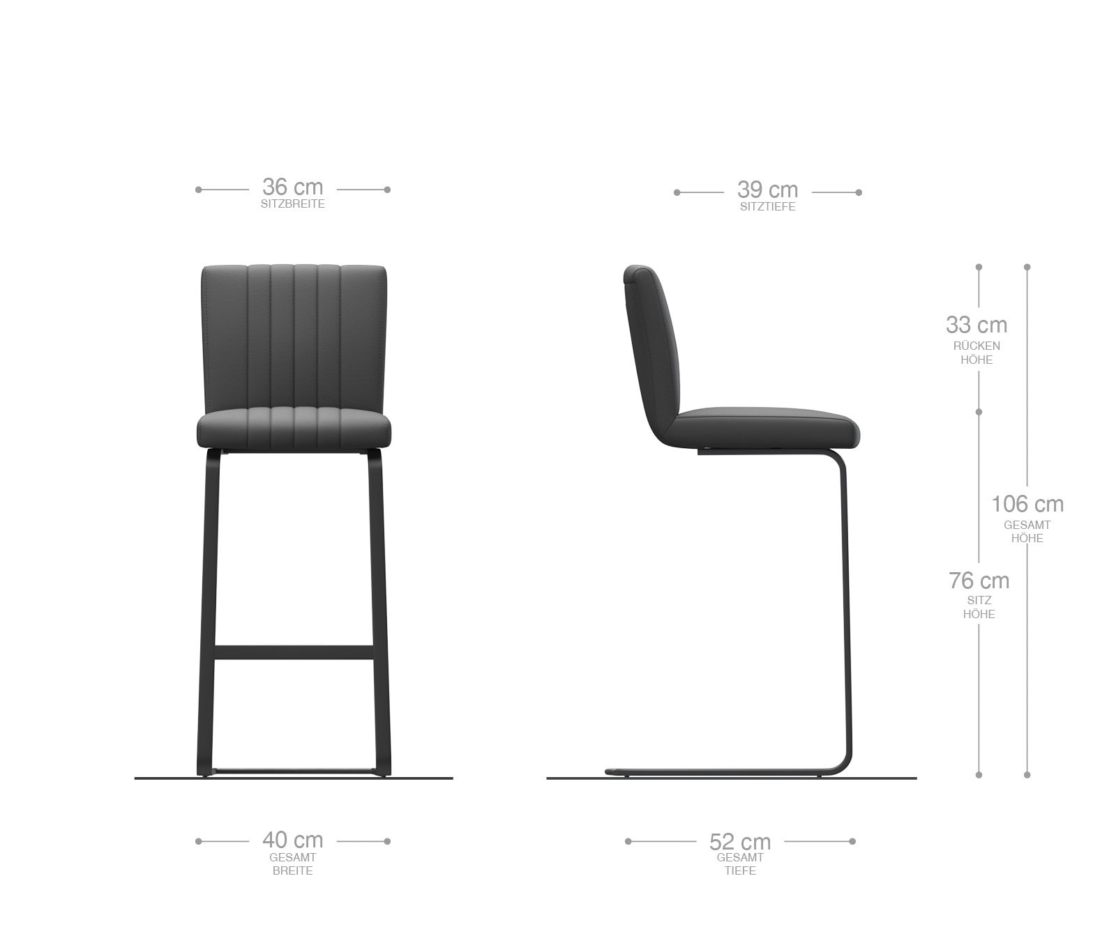 Barstoel Luiga-Flex structuurstof lichtgrijs sledestoel vlak roestvrij staal 5 Barstoel Luiga-Flex structuurstof lichtgrijs sledestoel vlak roestvrij staal 5