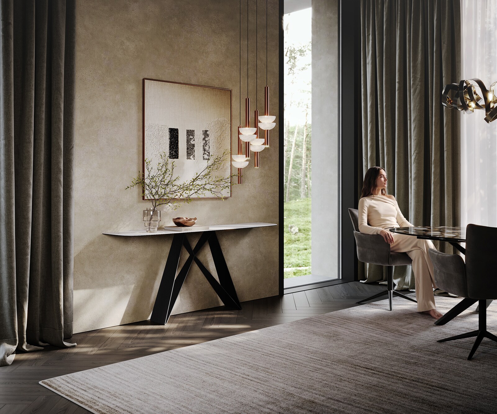 Consoletafel Edge Bootvorm 180x40 cm Keramiek Laminam® Statuarietto Weiß Velio Metaal Zwart 6