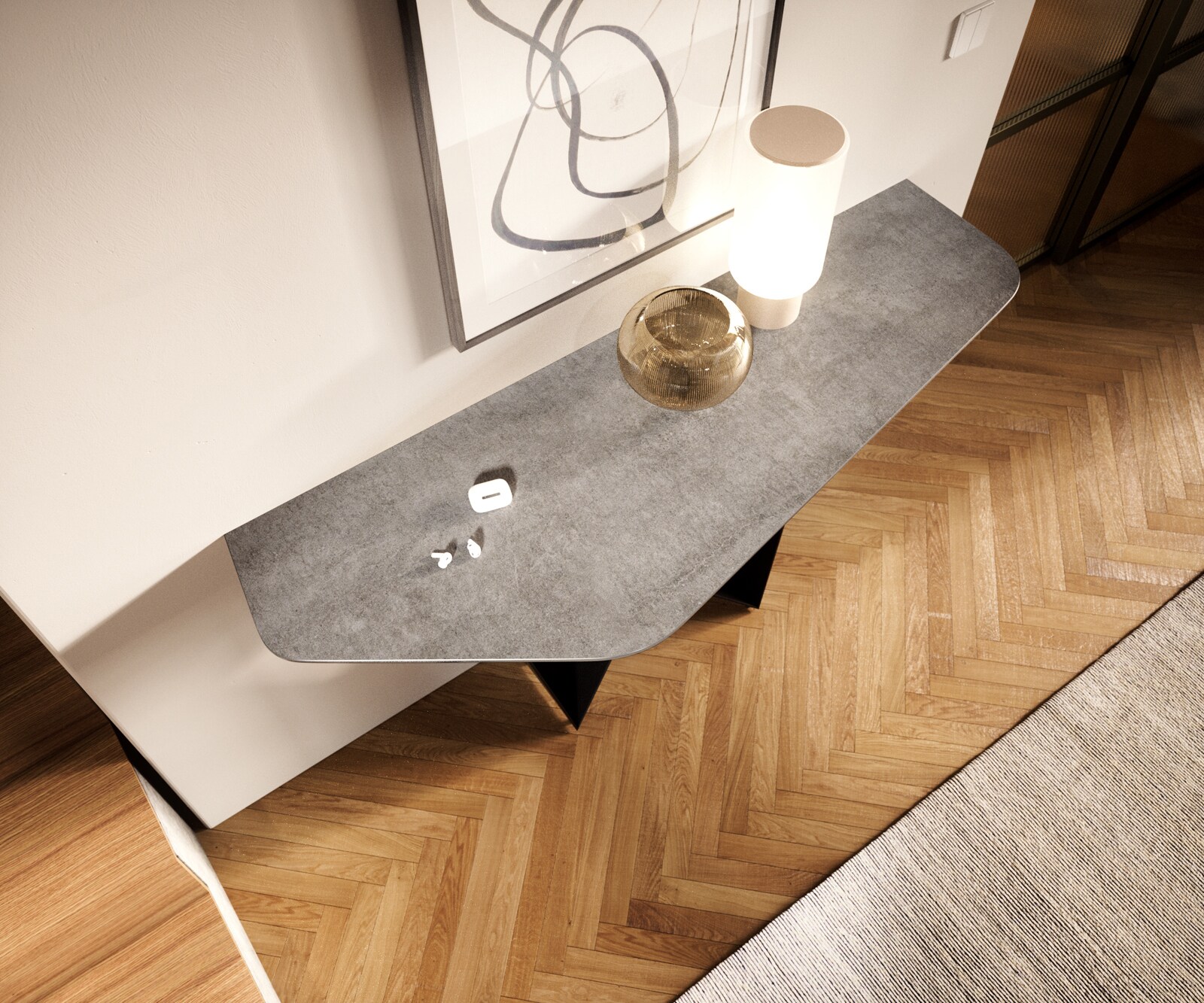 Consoletafel Edge Polygonaal 140x50 cm Keramiek Betongrijs Livos Metaal Zwart 1