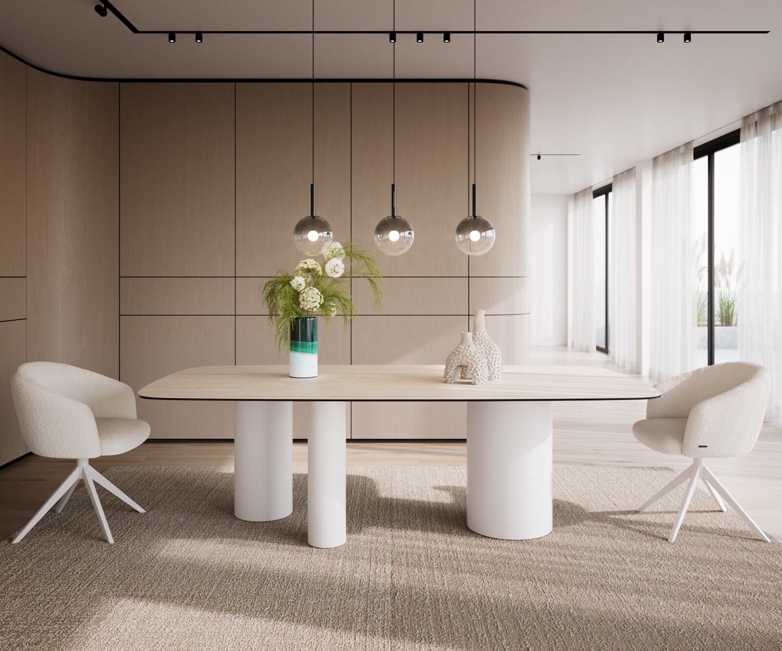 Eetkamertafel Edge Boot 240x120 keramiek Travertin natuurTroa metaal wit 1