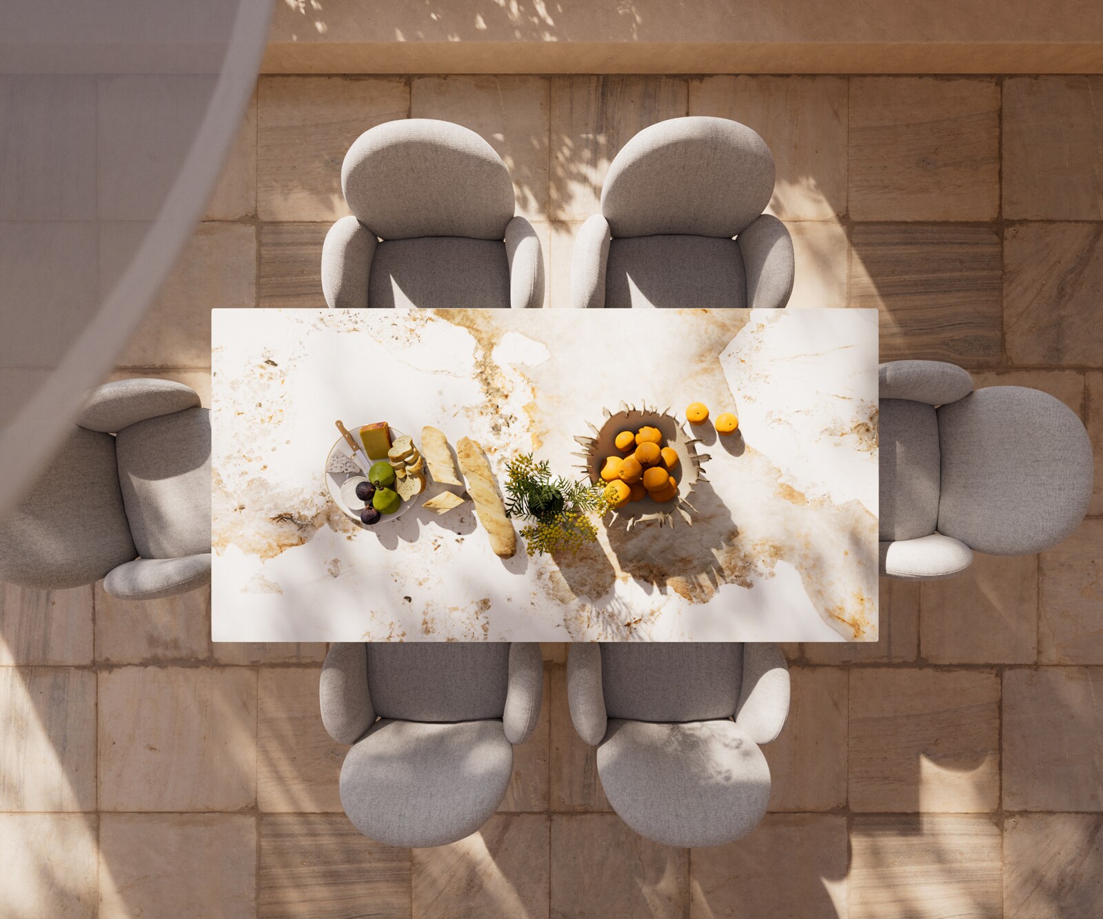 Outdoortafel Edge 200x100 cm keramiek Minas Melange wit-beige kruispoot rechthoekig roestvrij staal 6