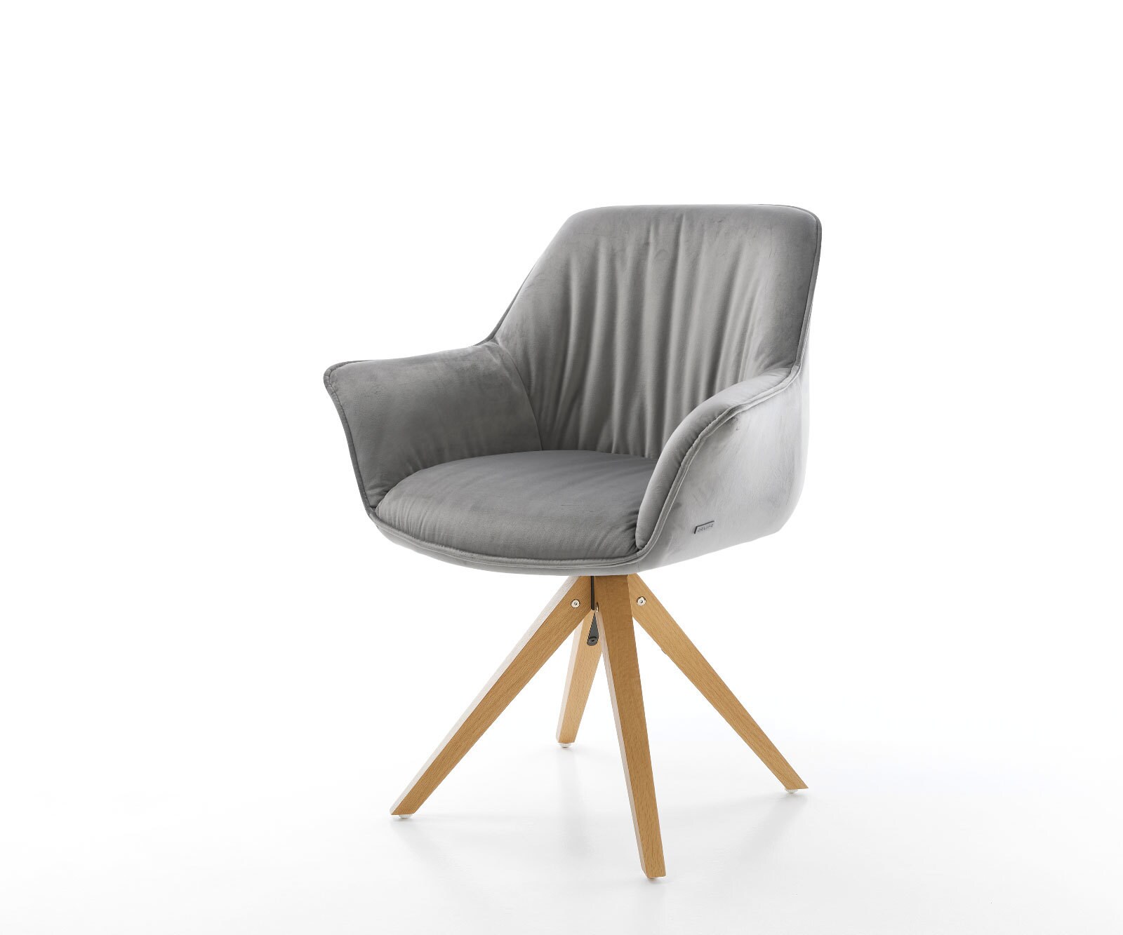 Eetkamerstoel Keila-Flex met armleuning fluweel grijs houten frame hoekig natuur