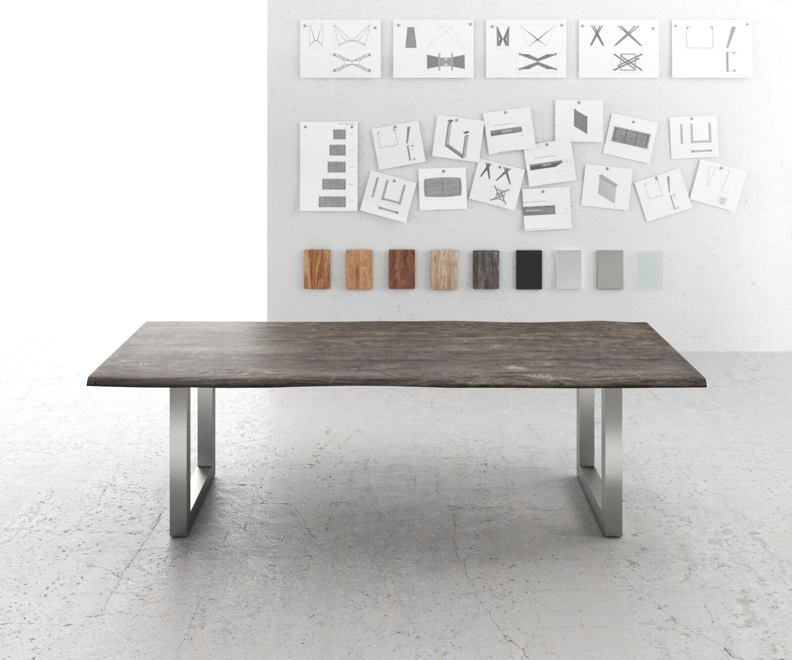 Eettafel Edge 260x100 acacia platina roestvrijstaal breed Live-Edge 1