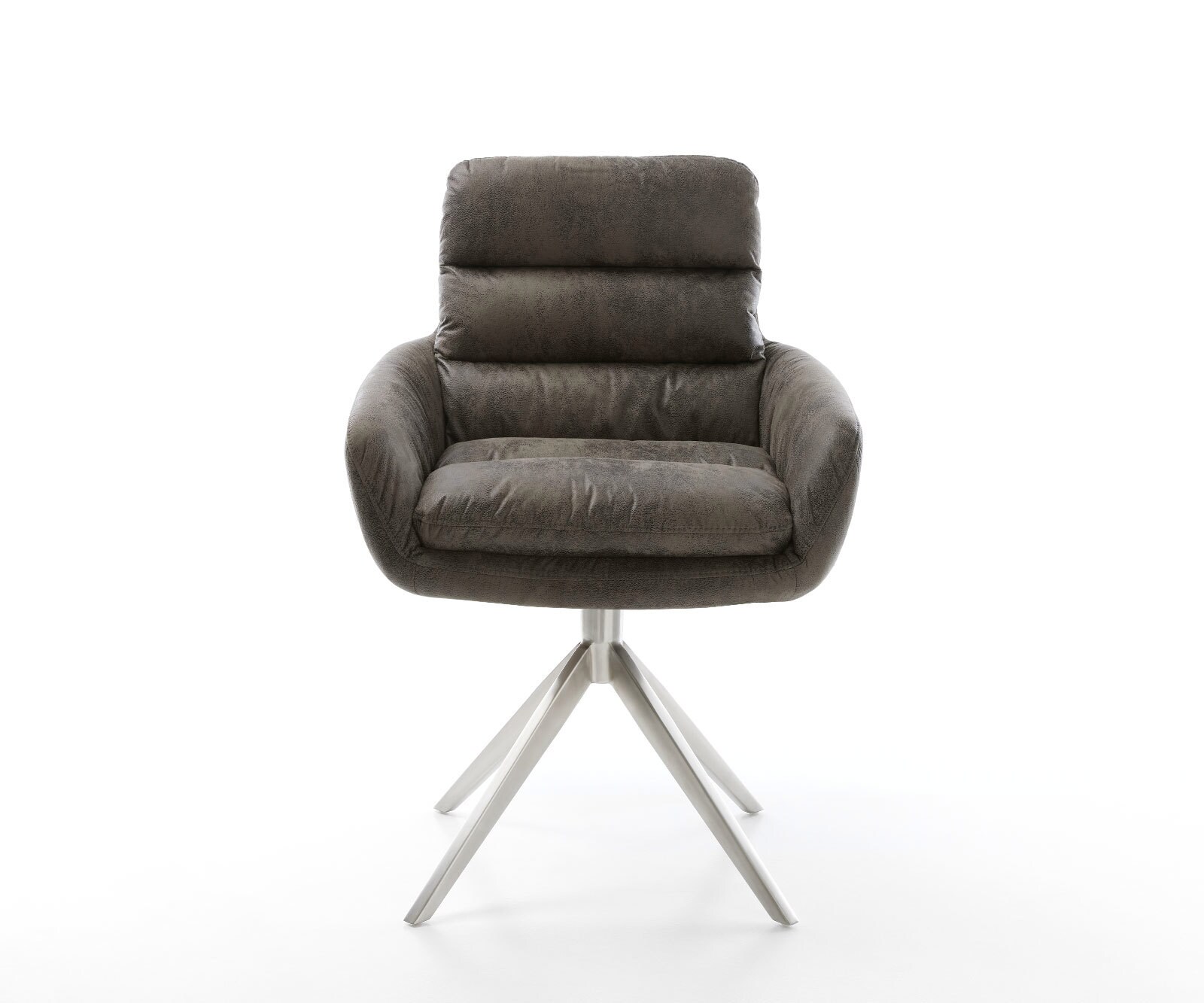 Eetkamerstoel Abelia-Flex met armleuning microvelours grijs antiek kruisframe breed roestvrij staal 2