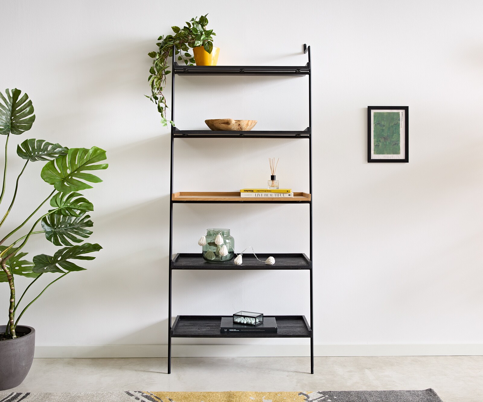 Boekenkast Mikkusu 80x185 cm Bamboe natuur mango zwart 5 planken Metaal zwart 1