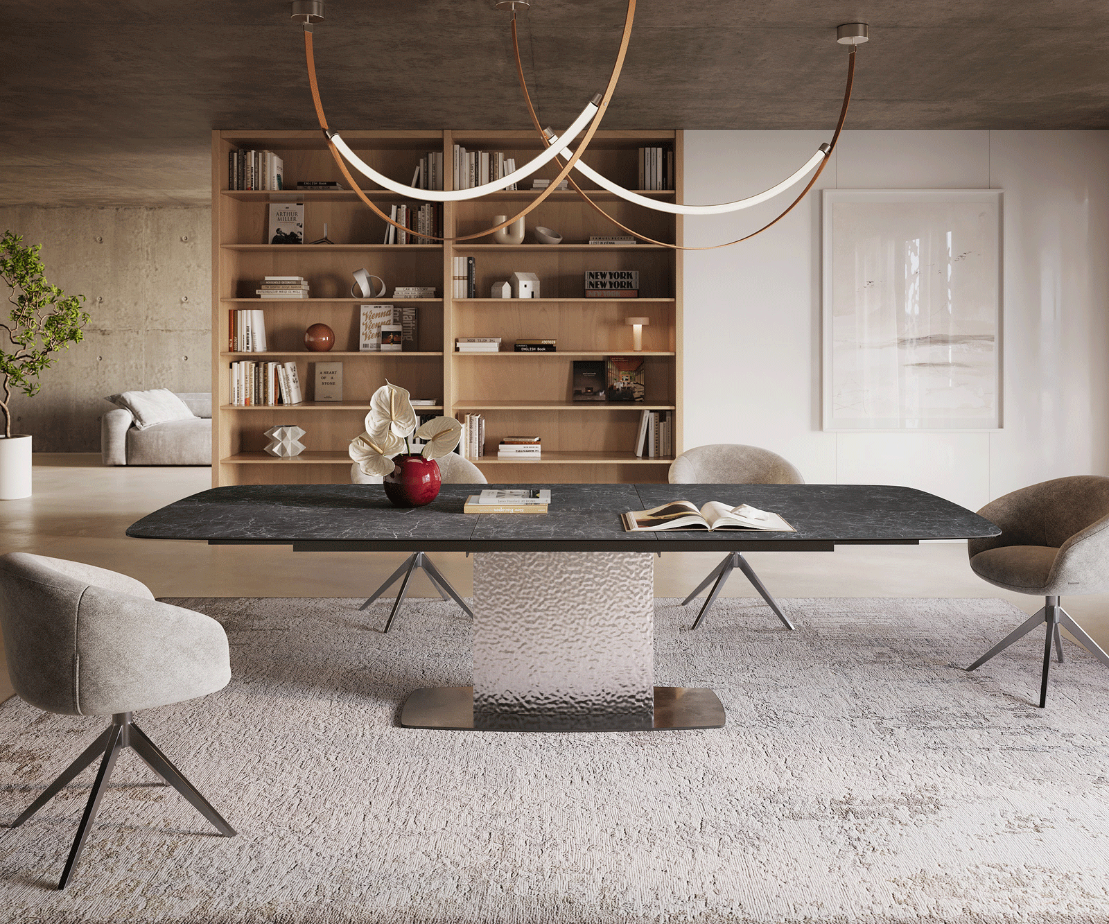 Eettafel Edge Boot 240-300x120 cm Keramiek Laminam® Nero Greco Anthrazit Wave Roestvrij staal uitschuifbaar 2