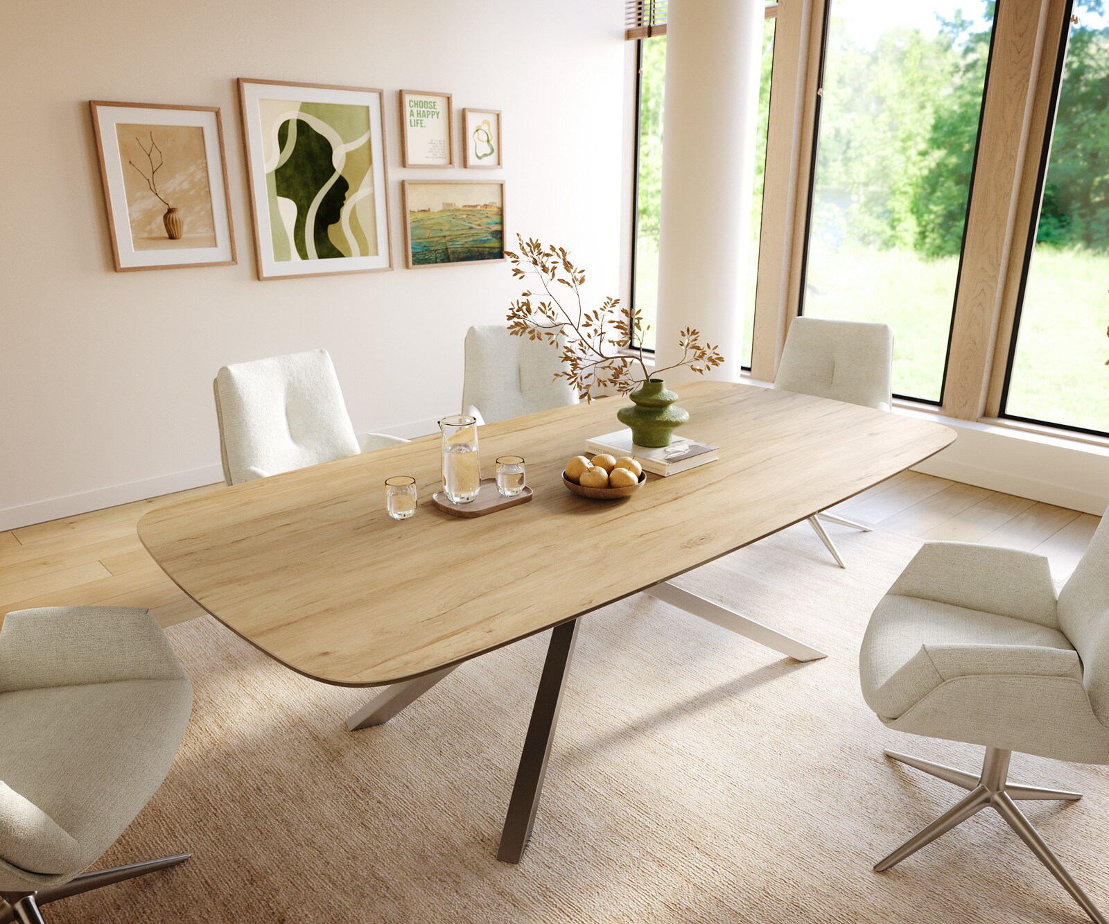 Eettafel Edge Boot 240x120 cm Keramiek Laminam® Sabbia Eichefarbig kruisonderstel Rechthoek Roestvrij staal