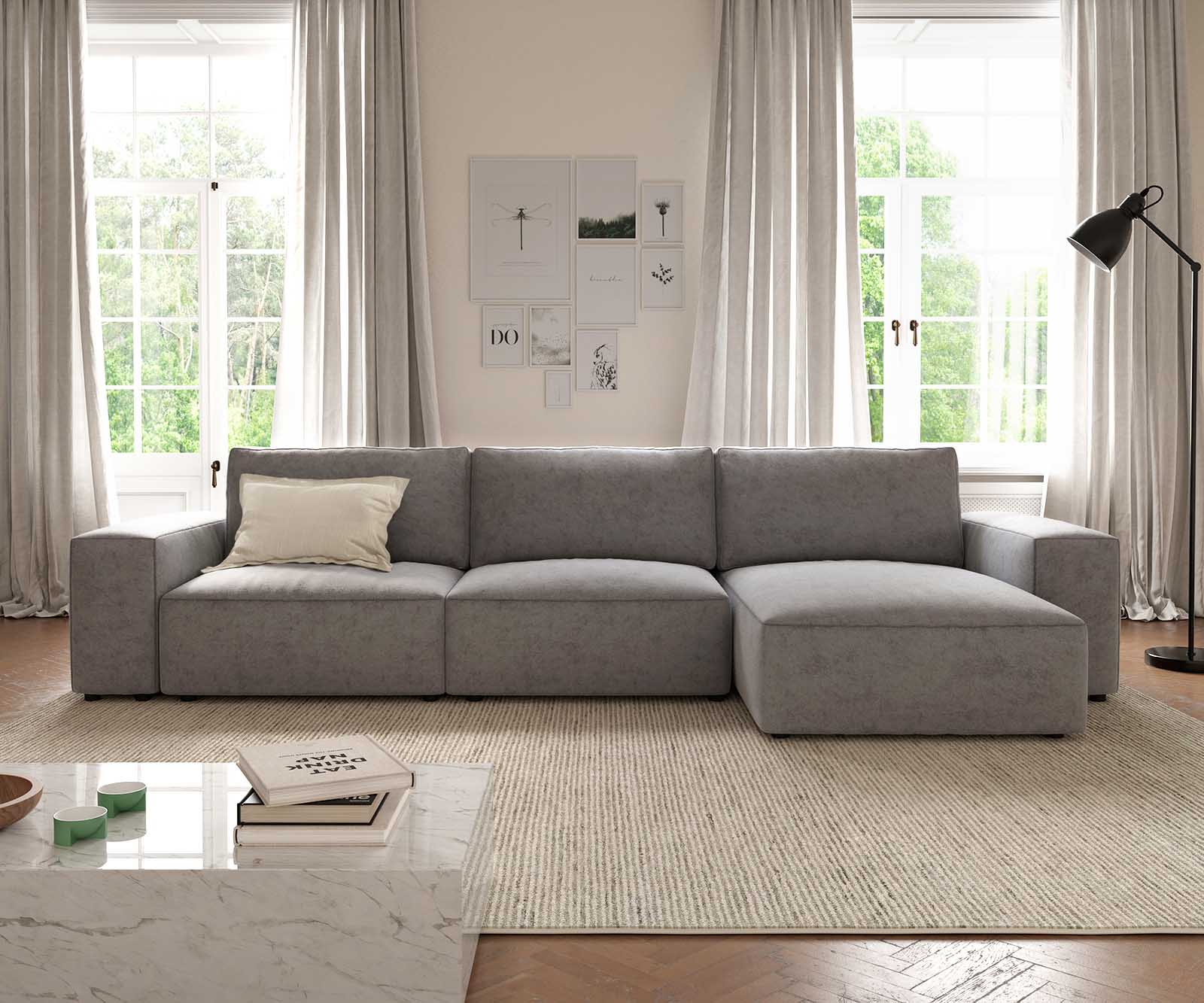 Hoekbank Lanzo L 360x160 cm microvezel Grijs Recamiere variabel 2