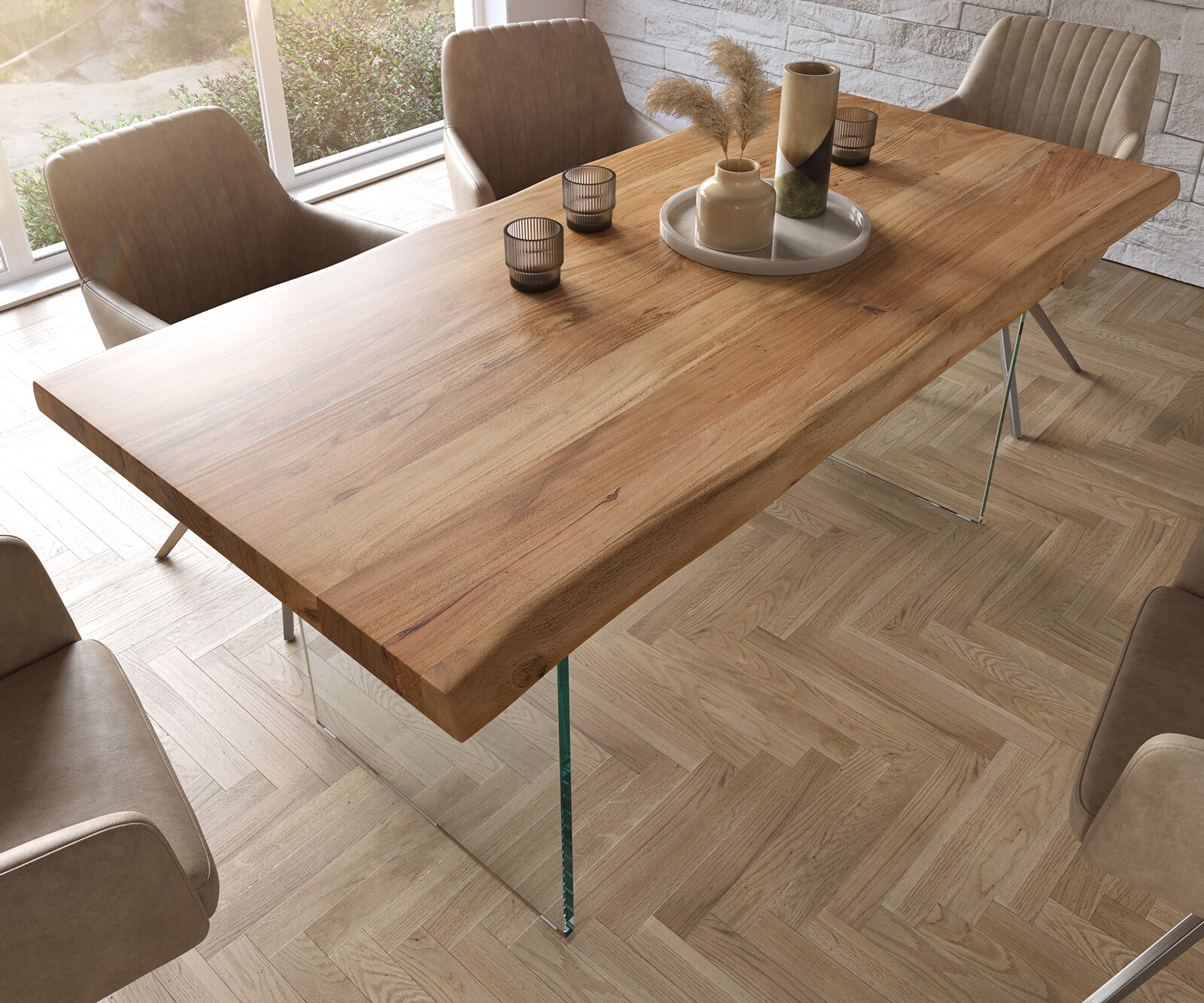 Eettafel Edge 180x90 XL acacia natuur glas Live-Edge 3
