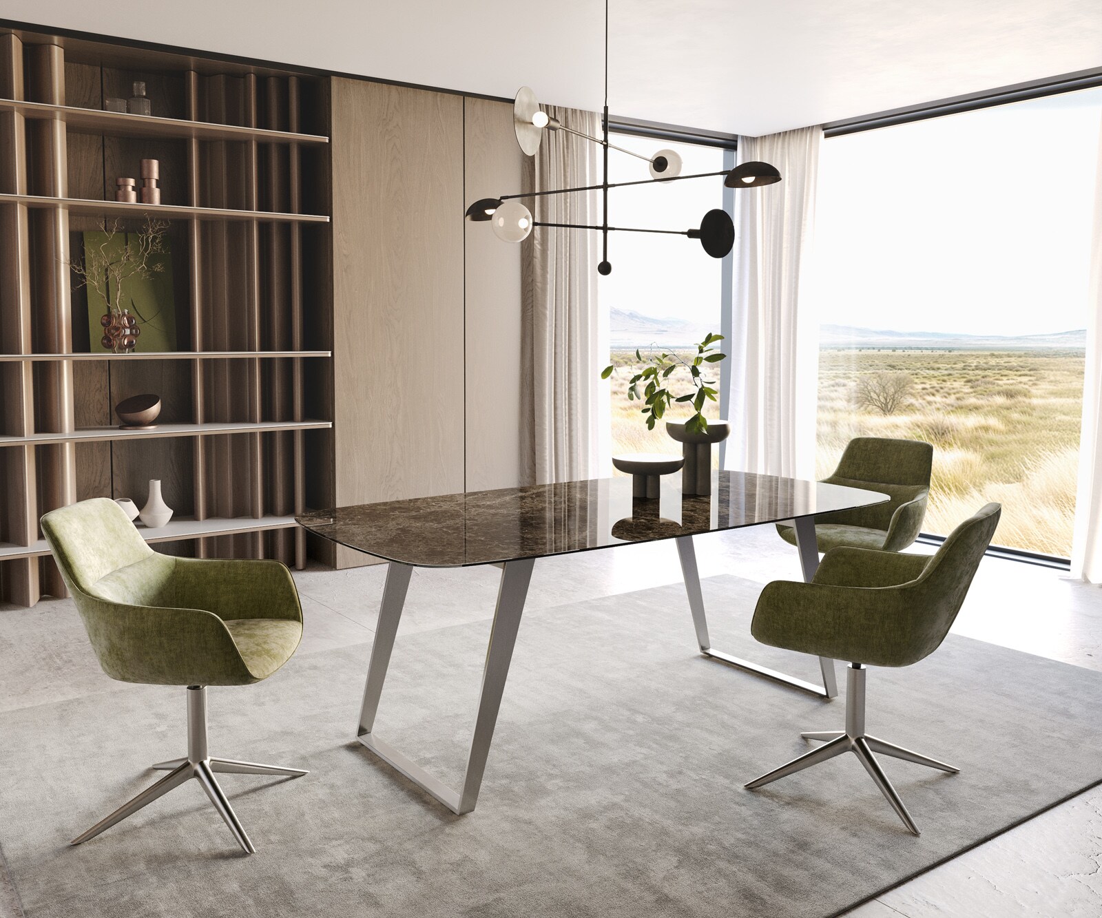 Eettafel Edge Boot Keramiek Emperador Extra Lucidato Donkerbruin 200x100 Roestvrij staal schuin 5