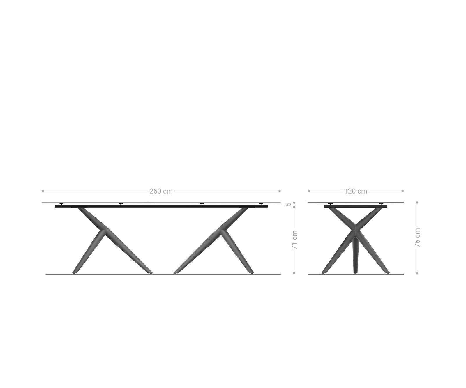 Eettafel Edge Boot 260x120 cm Keramiek Laminam® Nero Greco Anthrazit Estelar rond Roestvrij staal 6