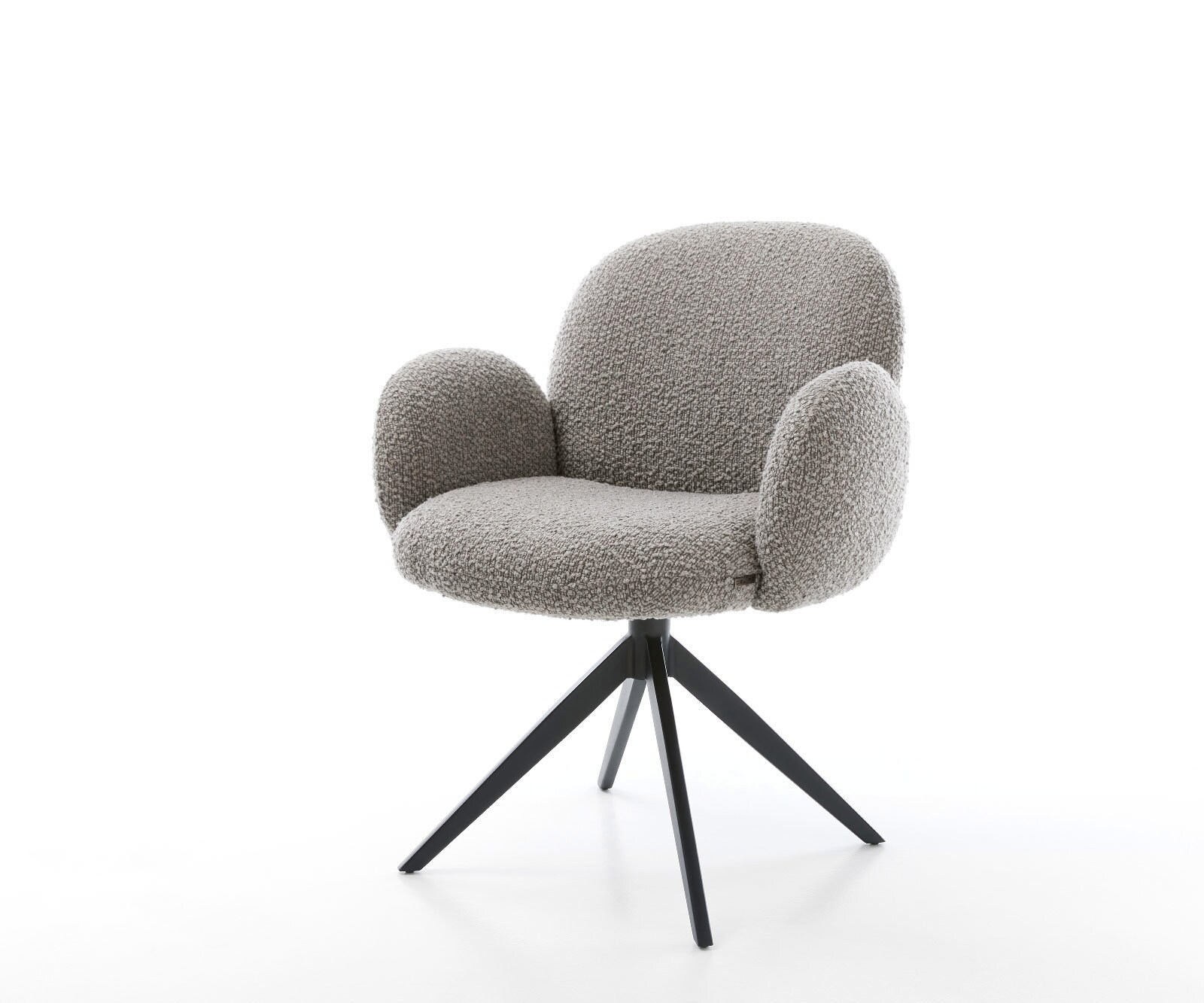Draaistoel Nube-Flex met armleuning bouclé zilver grijs kruisframe breed zwart 360° draaibaar rocker-functie pocketveer kern