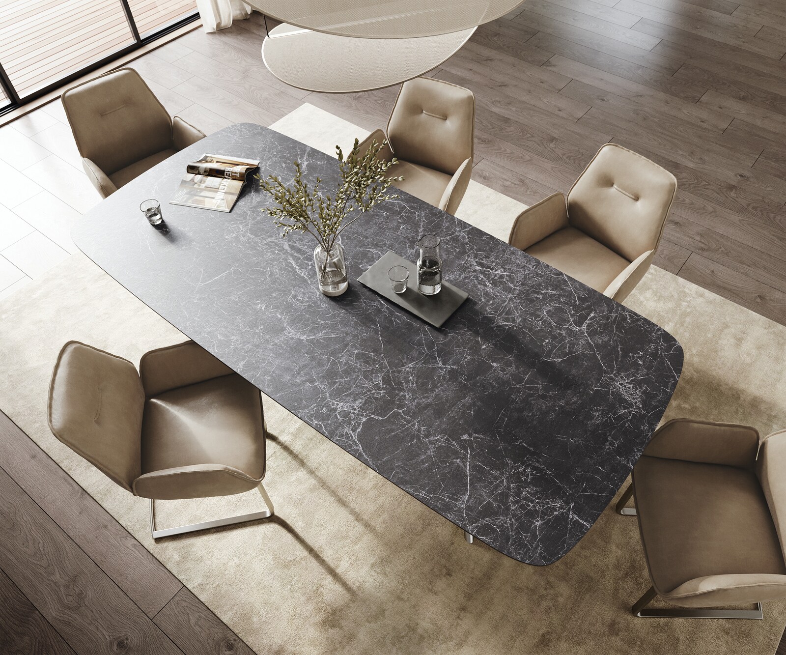 Eettafel Edge Boot 260x120 cm Keramiek Laminam® Nero Greco Anthrazit Estelar rond Roestvrij staal 3