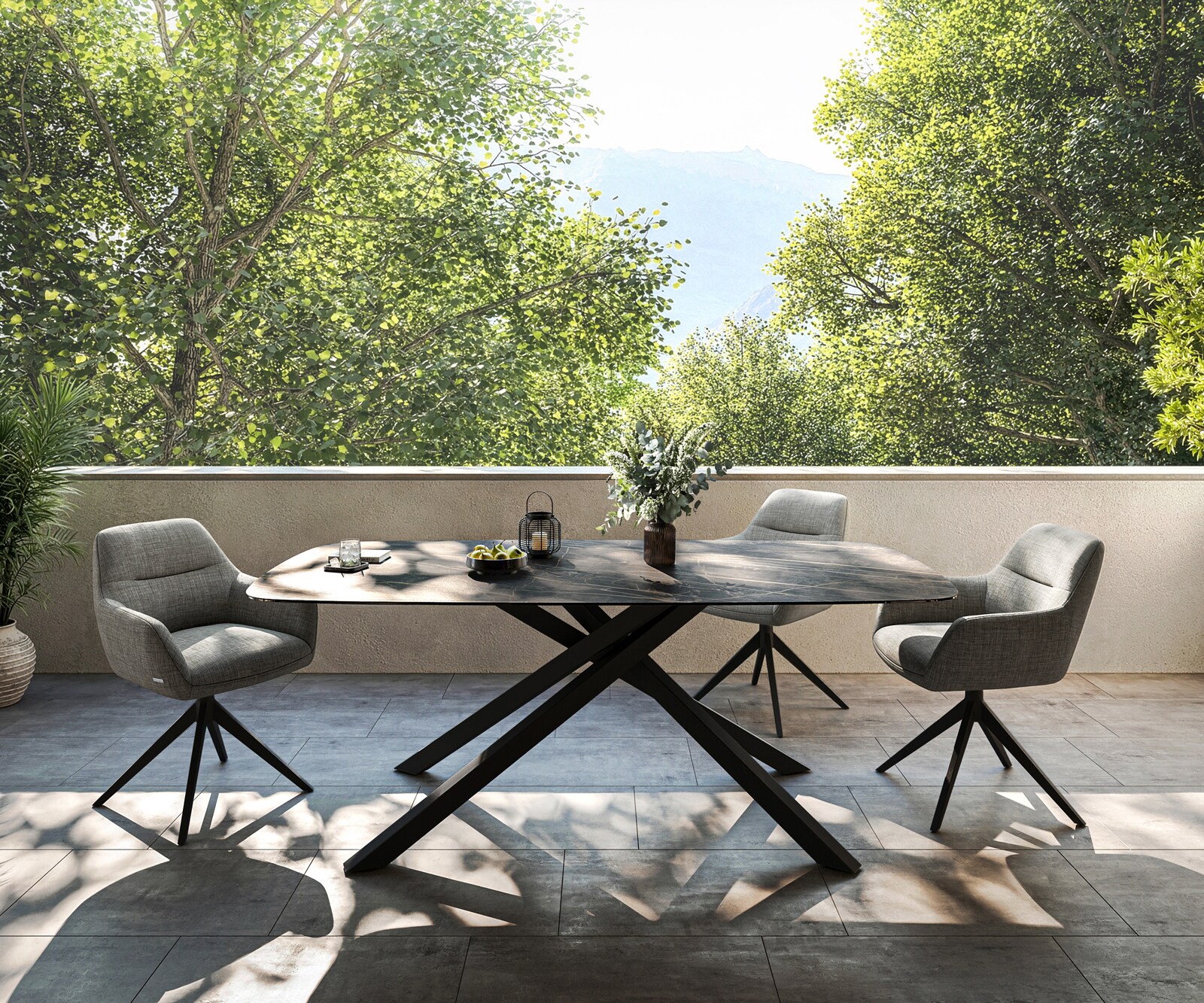Outdoortafel Edge Boot 200x100 cm keramiek Laminam® Noir Desir bruin kruispoot rechthoekig zwart 1