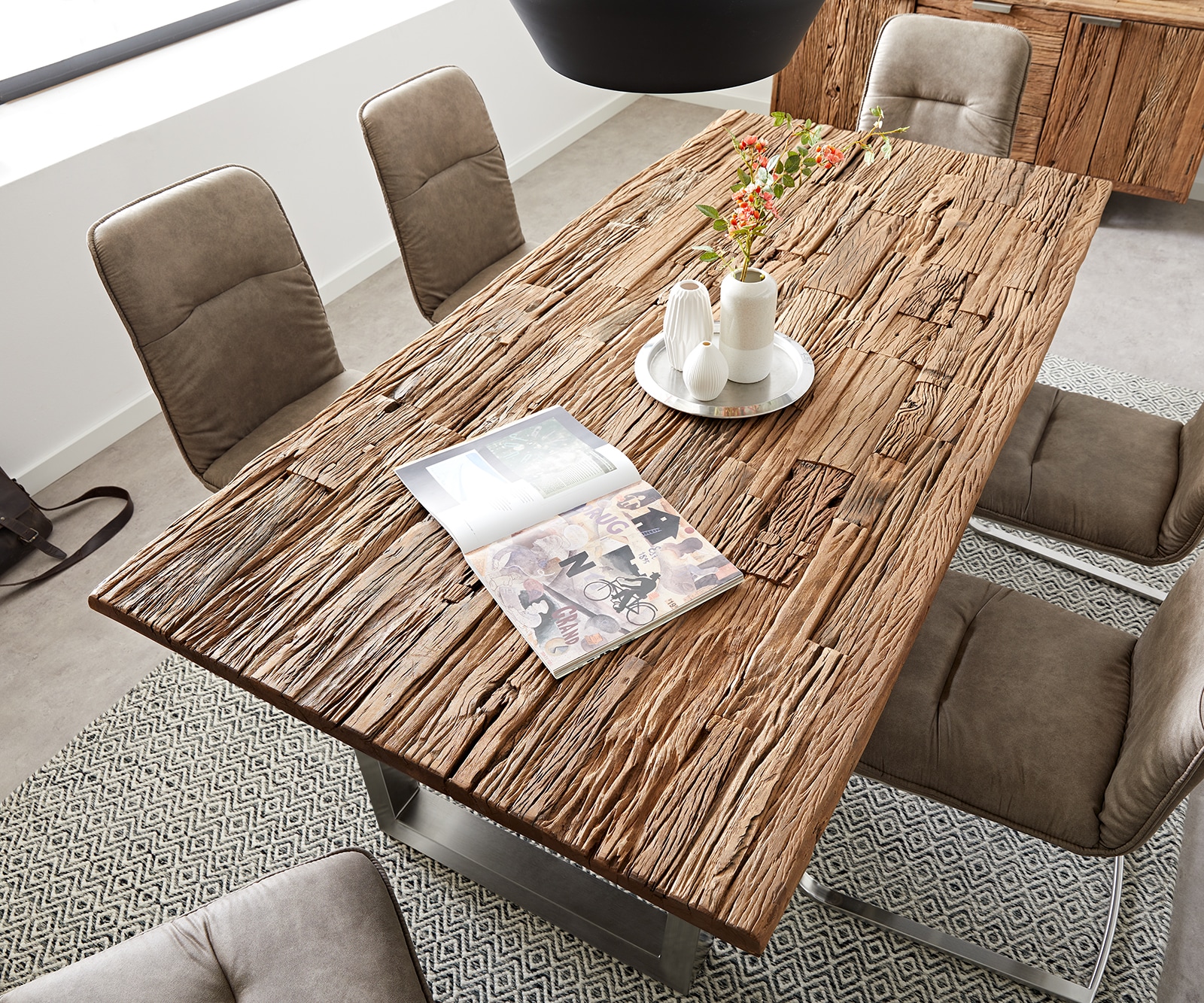 Eettafel Reclaimed 200x100 cm vintage look roestvrij staal breed 3 Eettafel Reclaimed 200x100 cm vintage look roestvrij staal breed 3