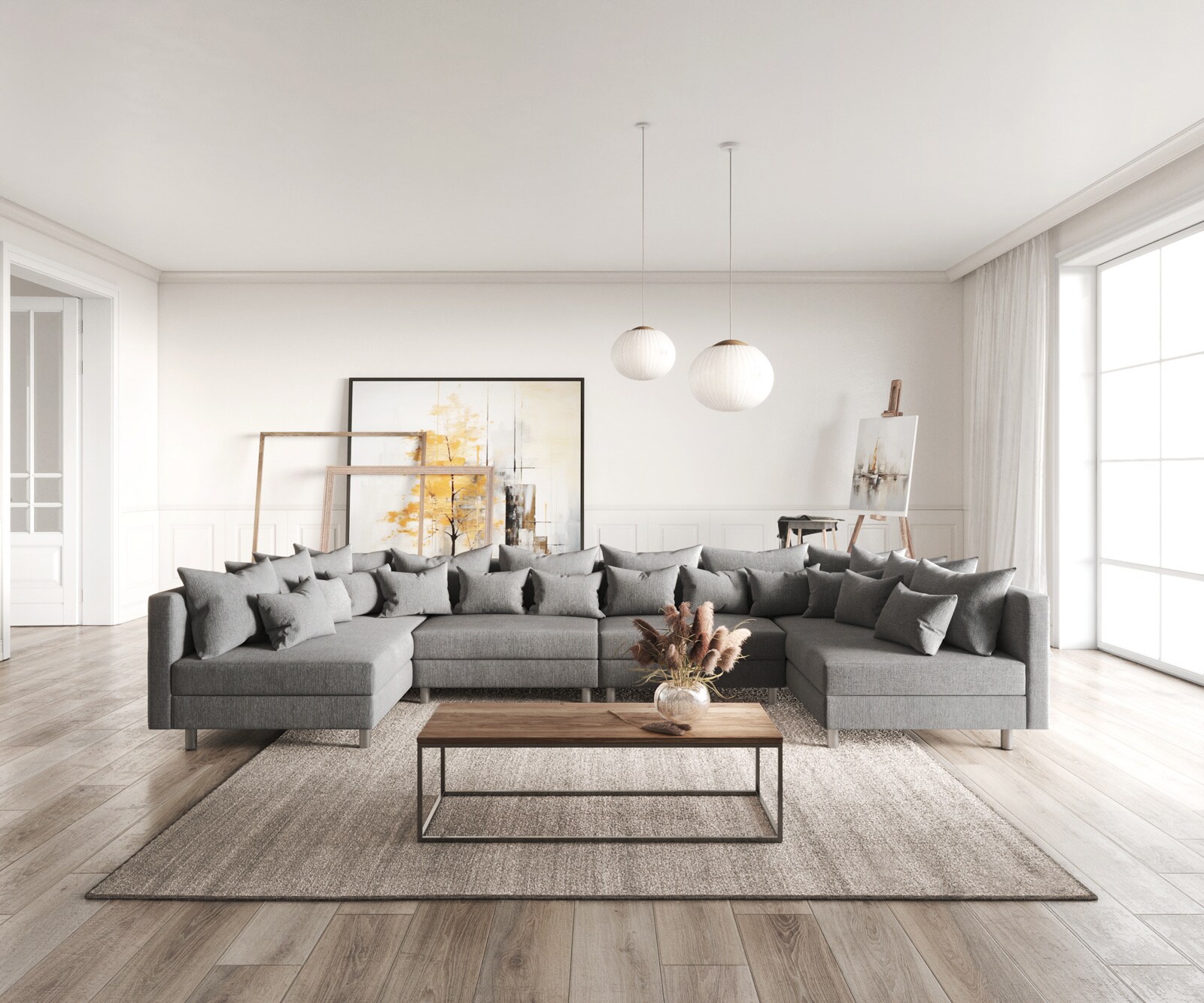 Woonlandschap Clovis XL grijs vlak geweven modulaire bank Woonlandschap Clovis XL grijs vlak geweven modulaire bank
