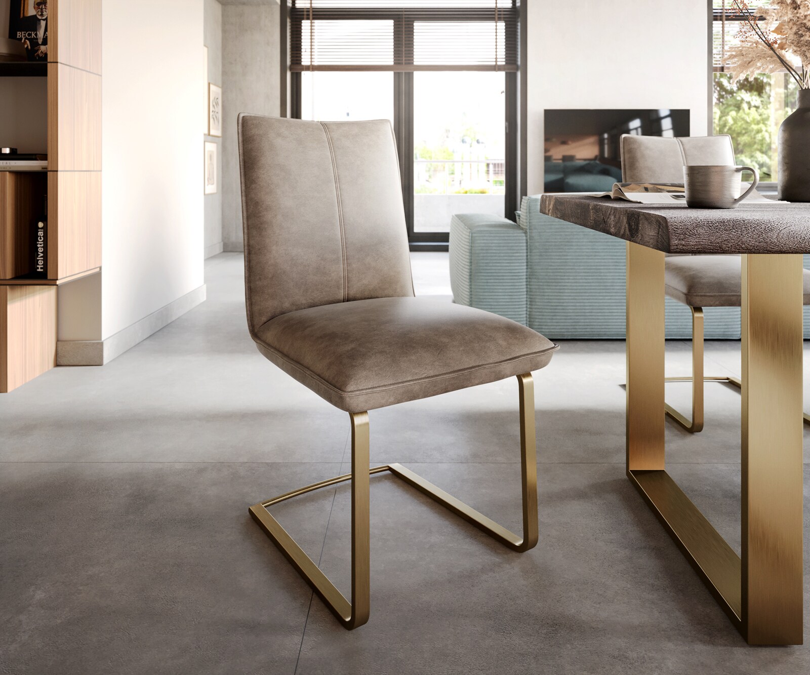 Sledemodel Lelio-Flex microvelours taupe vintage sledemodel vlak goud pocketveer kern