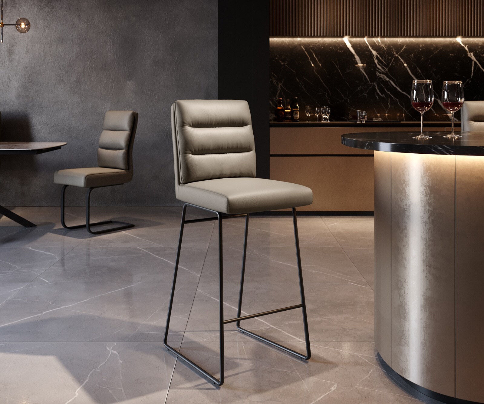 Barstoel Pela-Flex Volledig leer Mud Metalen sledestoel Zwart pocketvering
