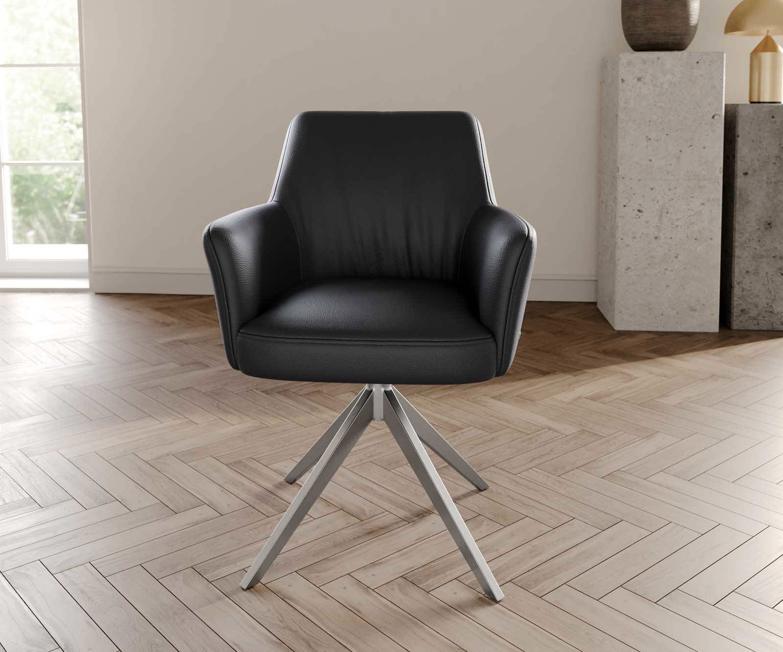 Draaistoel Xana-Flex met armleuning echt leer zwart kruisframe breed roestvrij staal 360° draaibaar pocketveer kern 1 Draaistoel Xana-Flex met armleuning echt leer zwart kruisframe breed roestvrij staal 360° draaibaar pocketveer kern 1