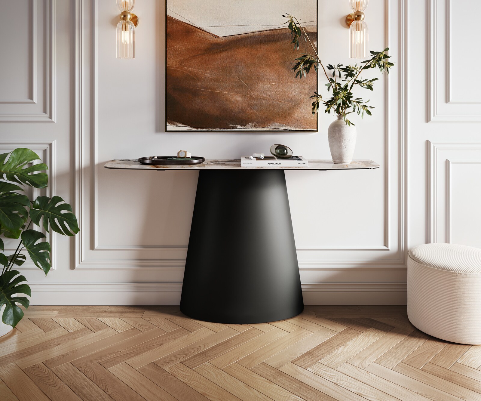 Consoletafel Edge Bootvorm 140x40 cm Keramiek Patagonia Poliert Conos Metaal Zwart 2