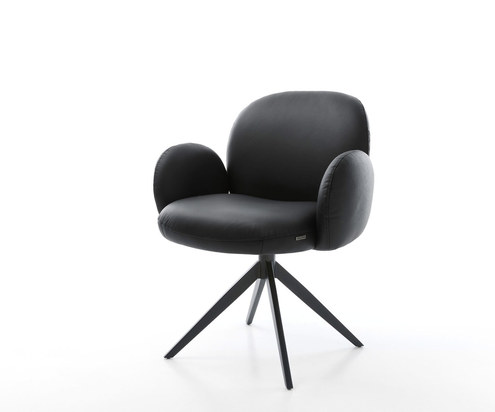 Draaistoel Nube-Flex met armleuning echt leer zwart kruisframe breed zwart 360° draaibaar rocker-functie pocketveer kern