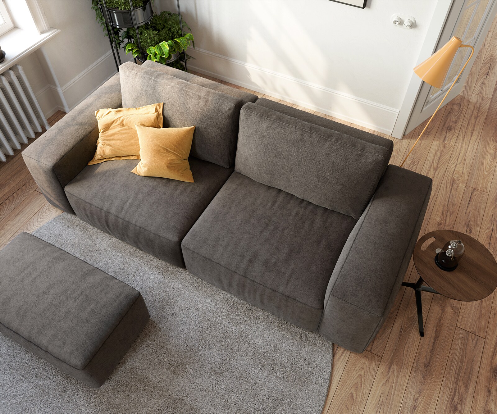 Big-sofa Lanzo 230x95 cm microvezel khakibruin met hocker 5