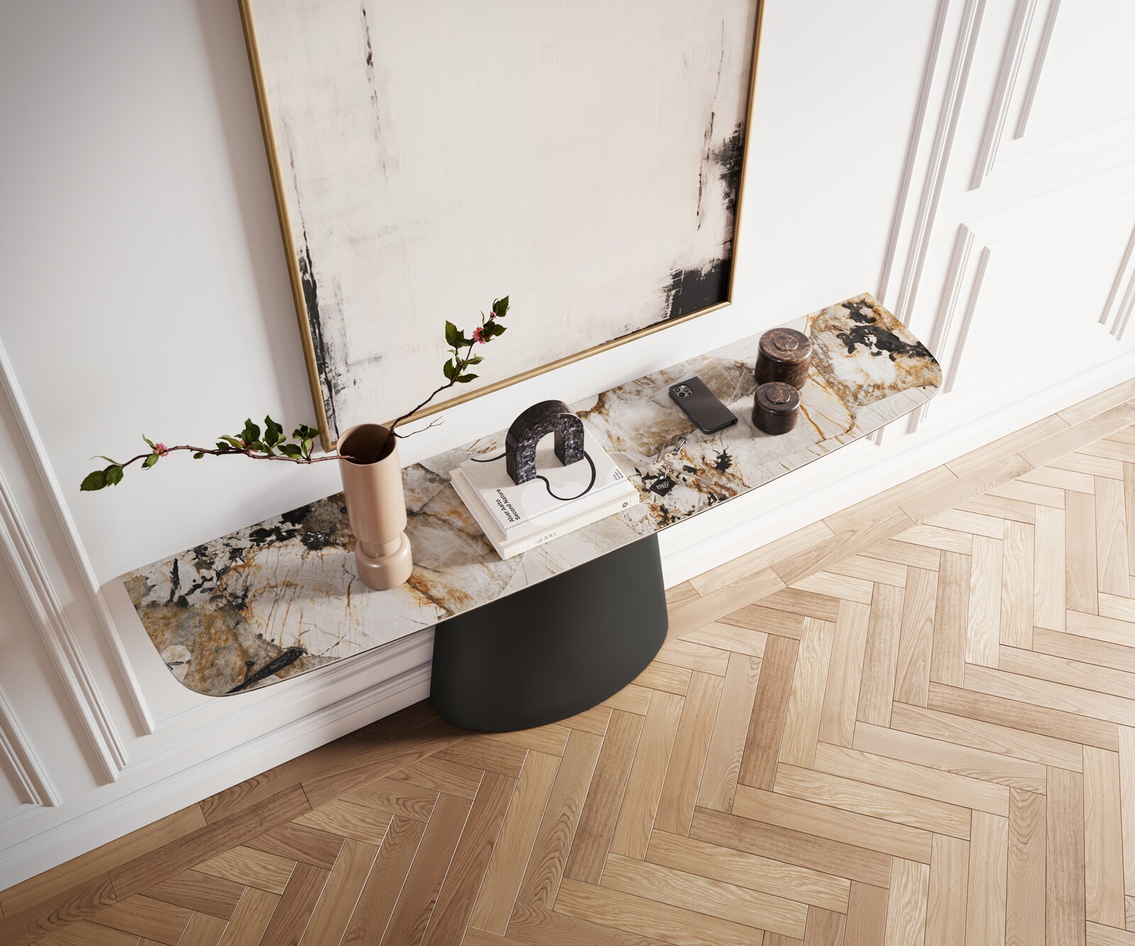 Consoletafel Edge Bootvorm 180x40 cm Keramiek Patagonia Poliert Conos Metaal Zwart 4