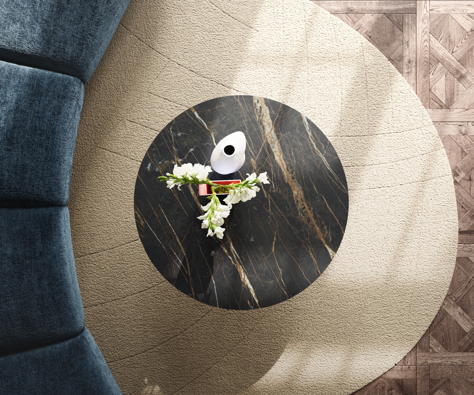 Salontafel Edge rond 90x90 cm keramiek Laminam® Noir Desir bruin Sarity geborsteld roestvrij staal 6