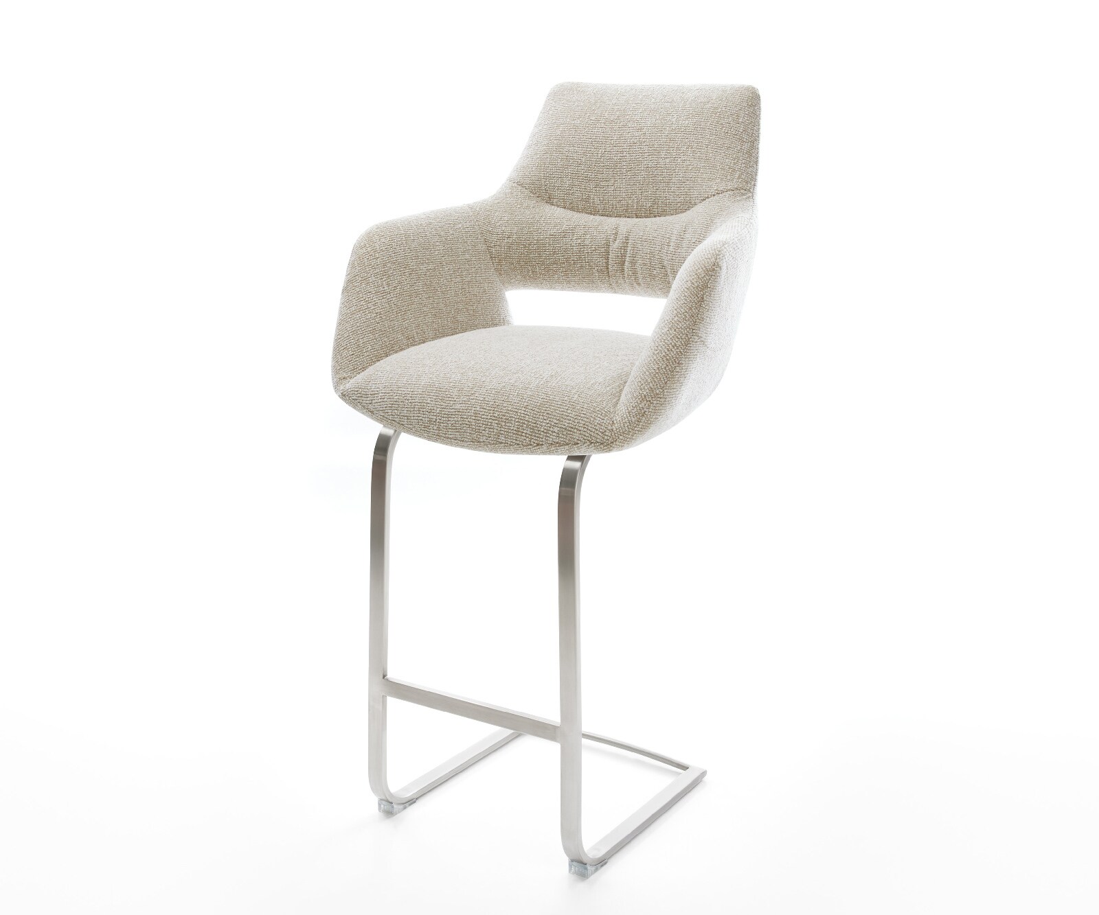 Barstoel Yago-Flex Zachte Geweven stof Beige Vrijkantelframe plat roestvrij staal Zilver Pocketvering 1