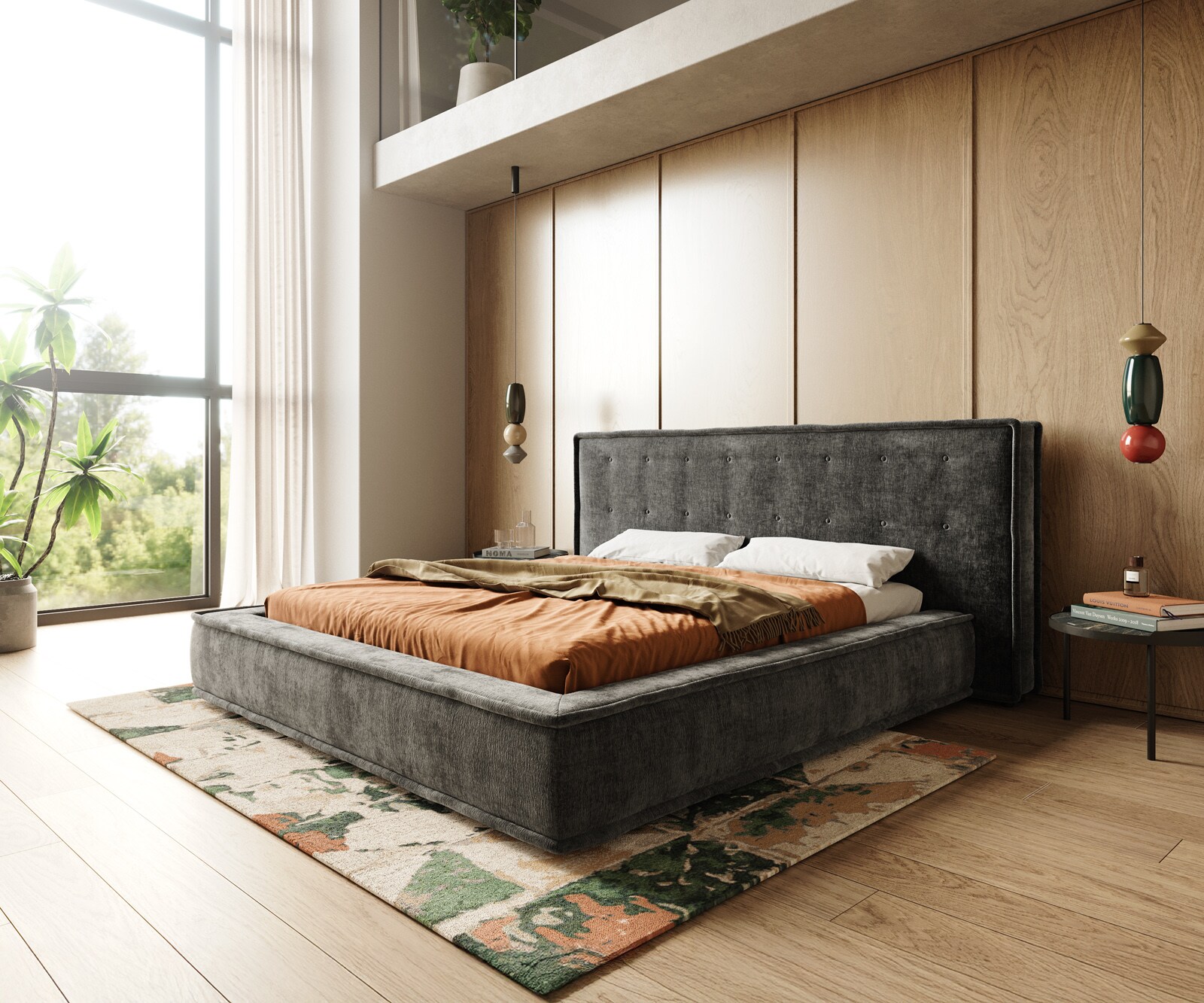 Gepolsterd-bedframe Filikos 180x200 cm chenille antraciet