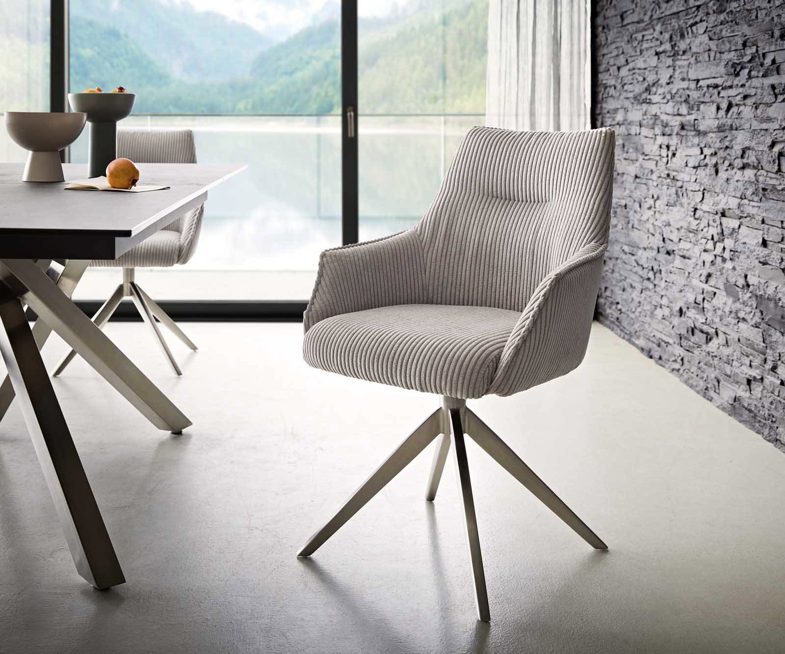 Draaistoel Alja-Flex met armleuning koord zilver grijs kruisframe breed roestvrij staal 360° draaibaar pocketveer kern Draaistoel Alja-Flex met armleuning koord zilver grijs kruisframe breed roestvrij staal 360° draaibaar pocketveer kern