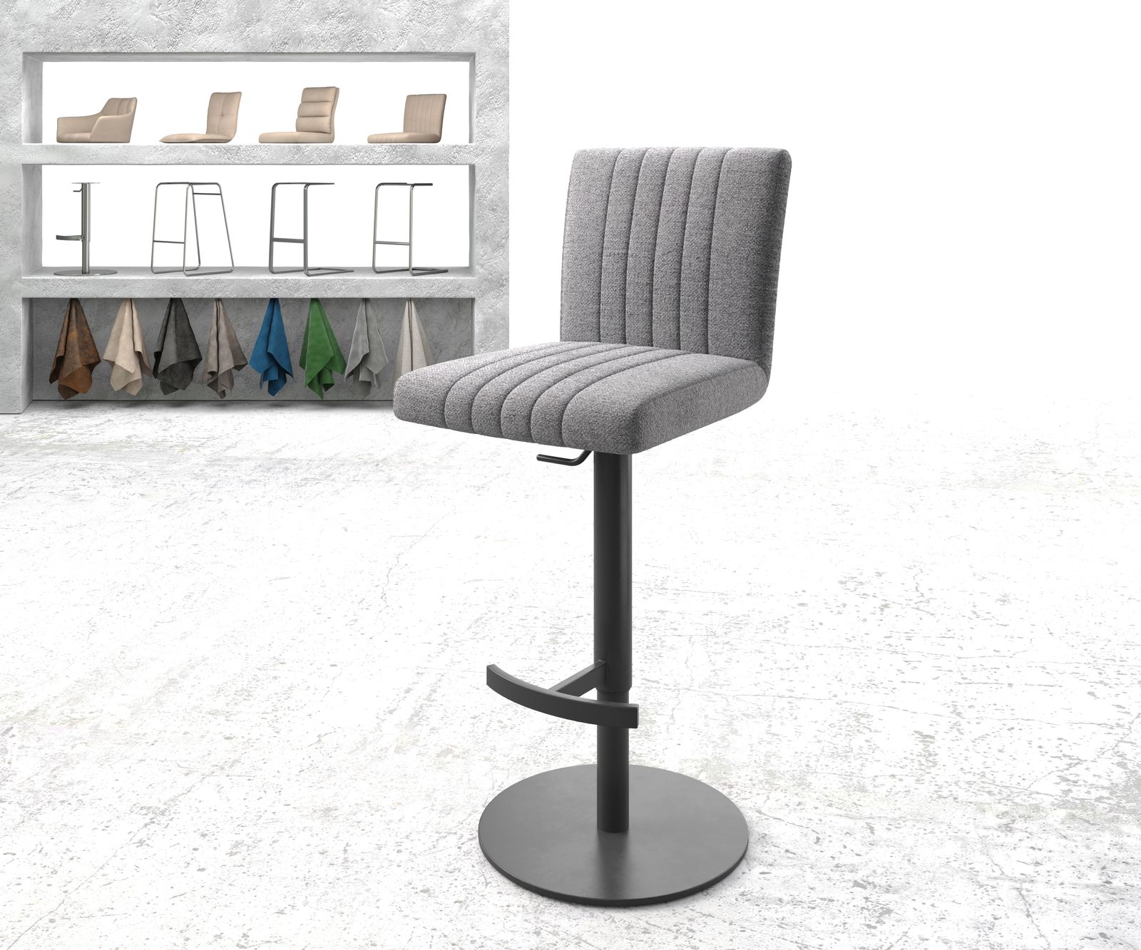 Barstoel Luiga-Flex structuurstof lichtgrijs draaivoet hoogte verstelbaar metaal 1