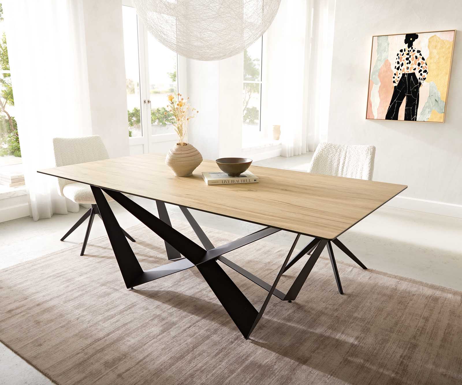 Eetkamertafel Edge 200x100 keramiek Laminam® Sabbia eiken kleur spider vlak staal zwart 2 Eetkamertafel Edge 200x100 keramiek Laminam® Sabbia eiken kleur spider vlak staal zwart 2