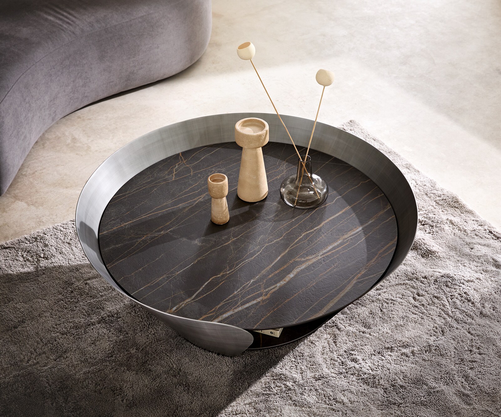 Salontafel Skafi 100x40 cm Keramisch Laminam® Noir Desir Bruin metaal zilver 3