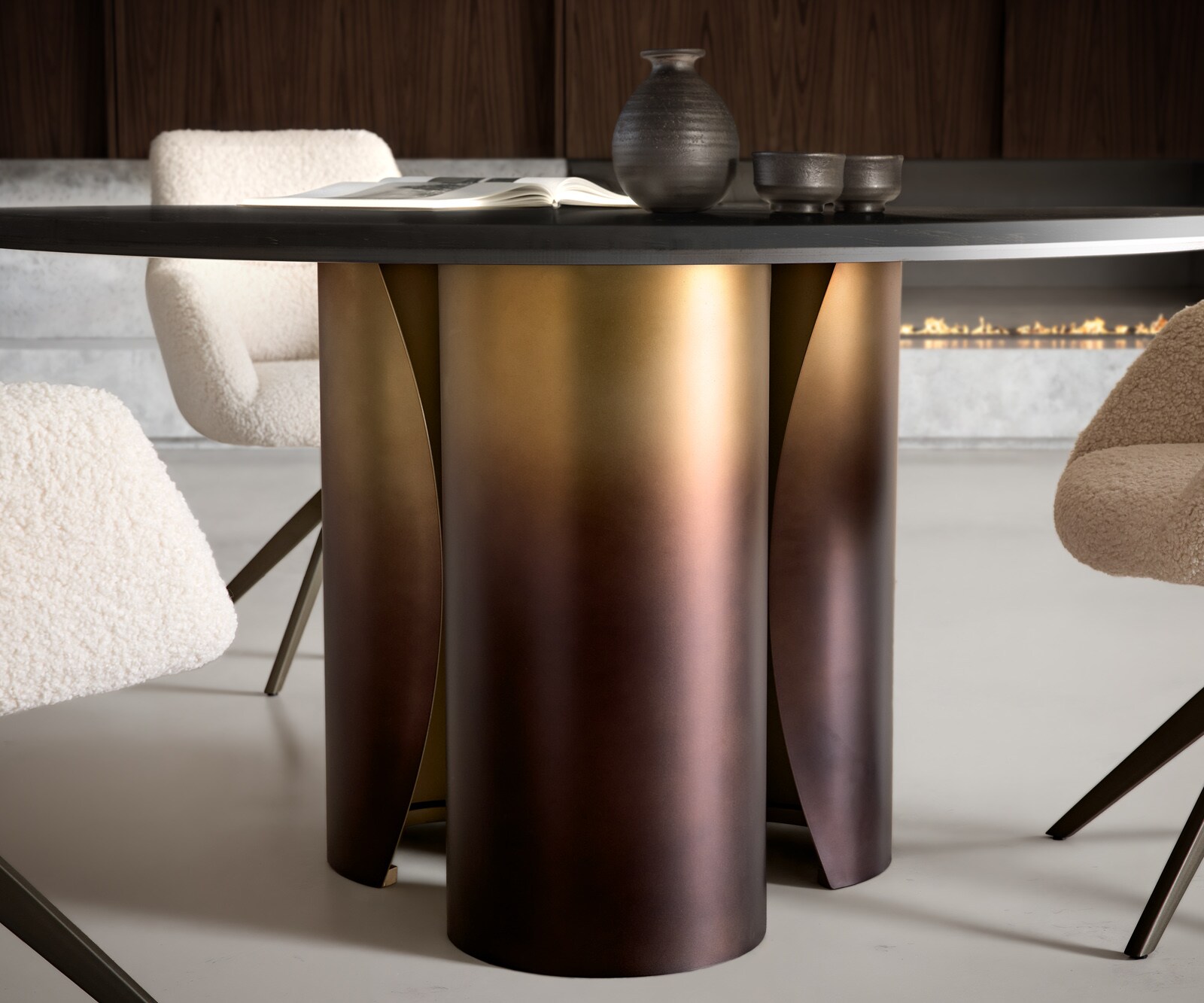 Eettafel Adenza rond 140x140 cm marmer zwart goud metaal goud fusion afwerking 3