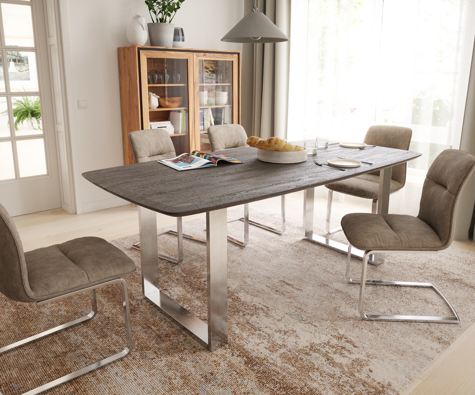 Eettafel Edge Zwitserse rand massief hout boot 1