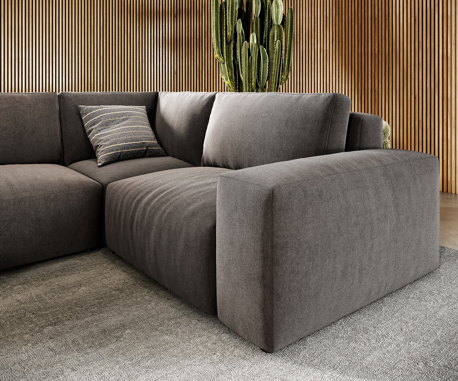 Woonlandschap Lanzo 300x210 cm microvezel khakibruin met variabele recamière en hocker 5