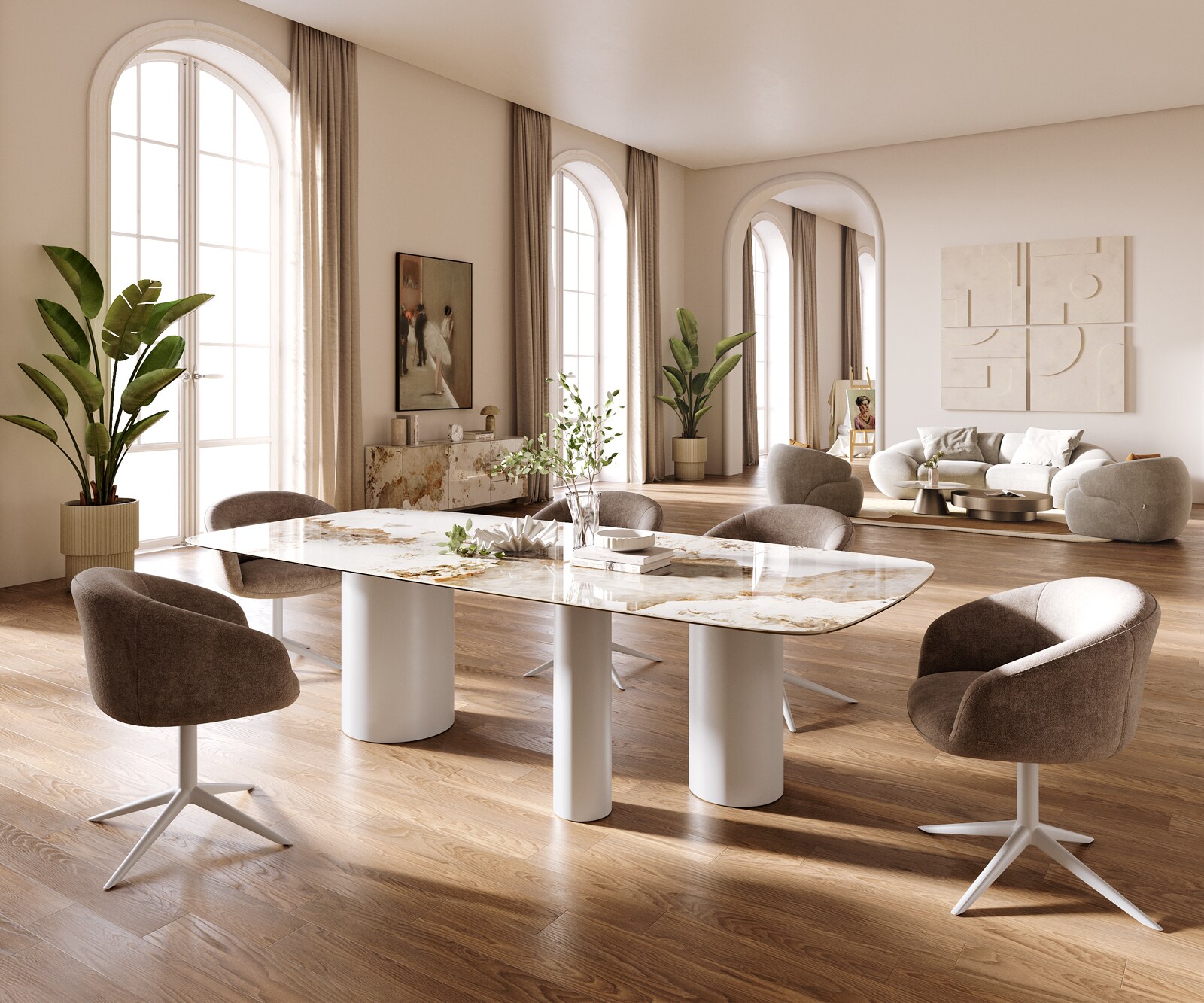 Eettafel Edge Boot 260x120 cm Keramiek Minas Melange Wit-Beige Troa Metaal Wit 5