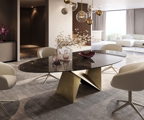 Eettafel Edge Ovaal Keramiek Emperador Extra Lucidato Donkerbruin 280x130 Origami Metallic Goud