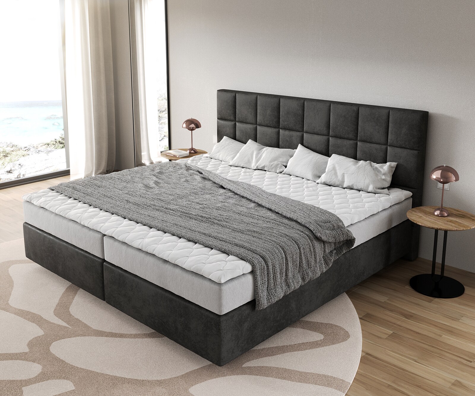 Boxspringbed Dream-Fine microvezel antraciet vintage 200x200 cm Bonell matras PU topper 3