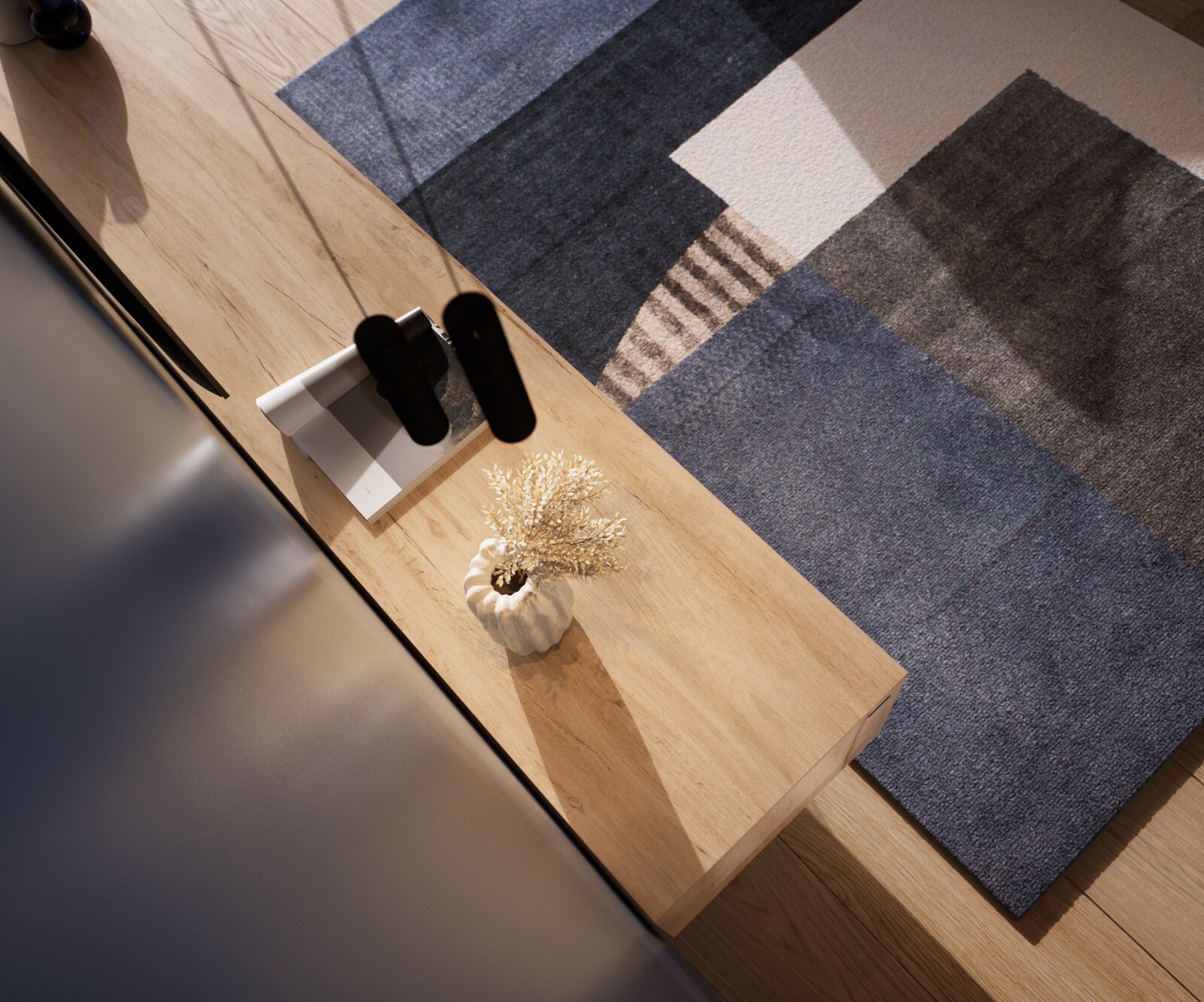 Tv-meubel Cuor 220 cm Keramiek Laminam® Sabbia Eiken gekleurd 1 Flap 2 Laden Zwevend 5