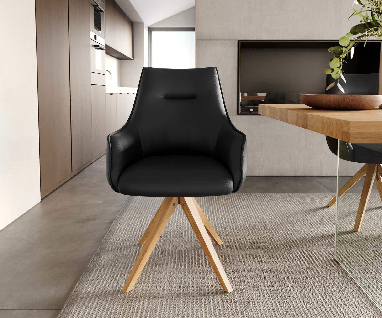 Draaistoel Alja-Flex met armleuning echt leer zwart houten frame hoekig natuur 180° draaibaar pocketveer kern 1 Draaistoel Alja-Flex met armleuning echt leer zwart houten frame hoekig natuur 180° draaibaar pocketveer kern 1