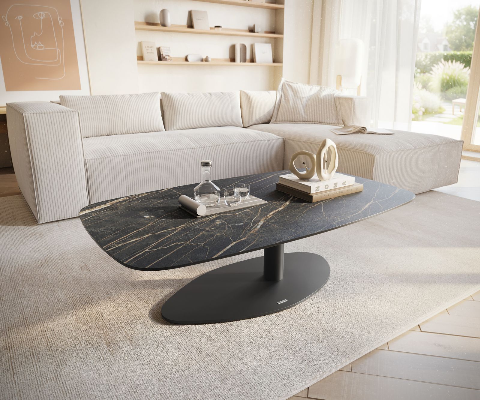 Salontafel Edge Boot 120x70 cm keramiek Laminam® Noir Desir bruin Vibany zwart metaal 1