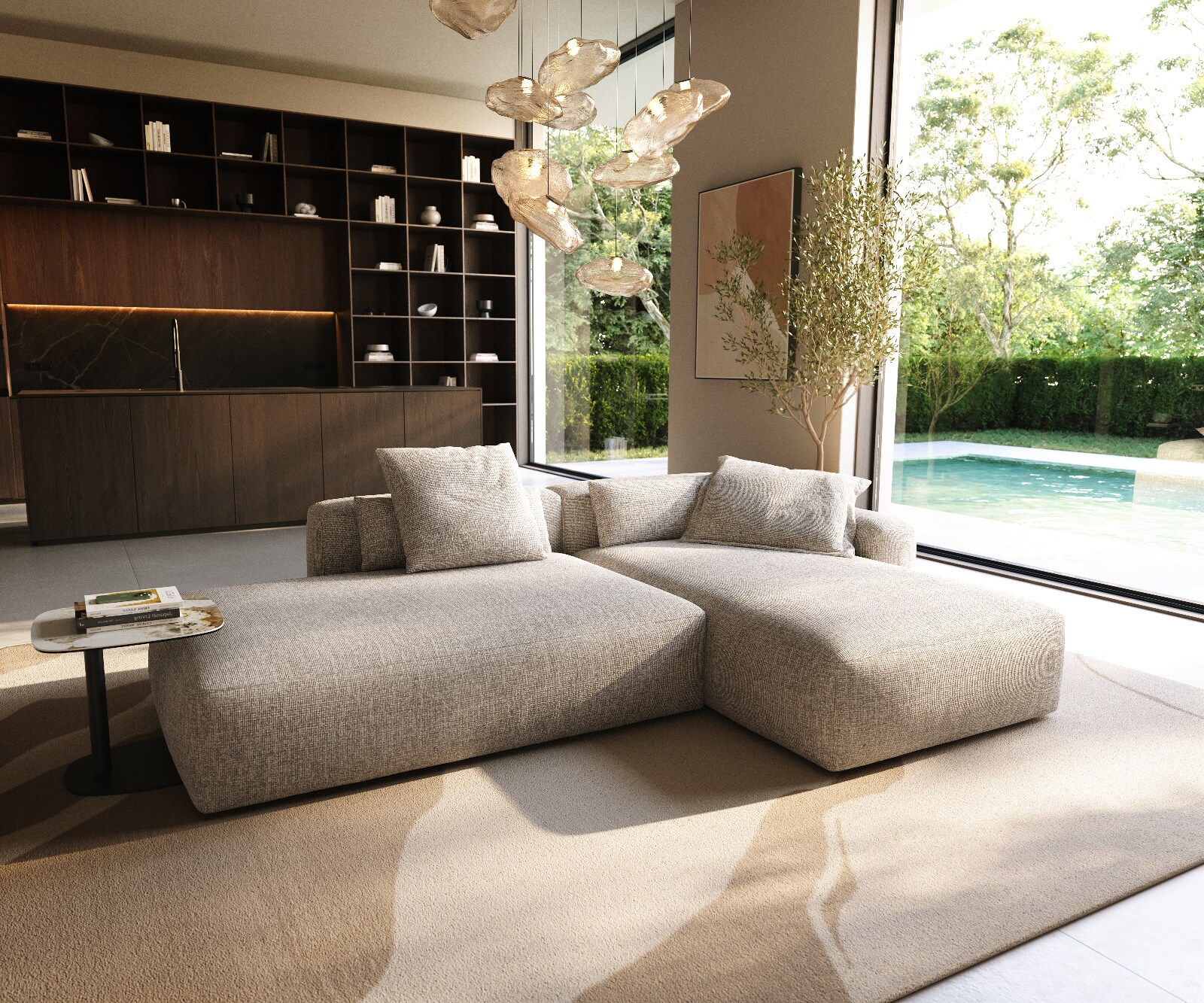 Hoekbank Freestyle Pure 310x200 cm Geweven stof zacht beige 1