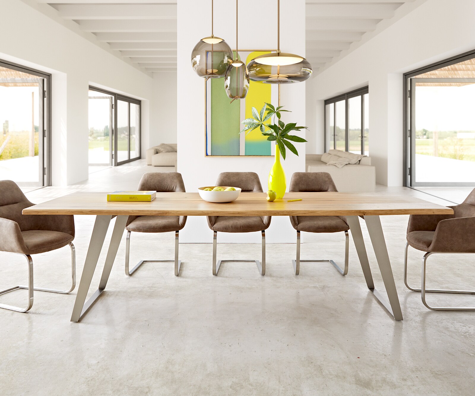 Eettafel Edge 260x100x2,5-3 eiken natuur roestvrij staal schuin Live-Edge 1
