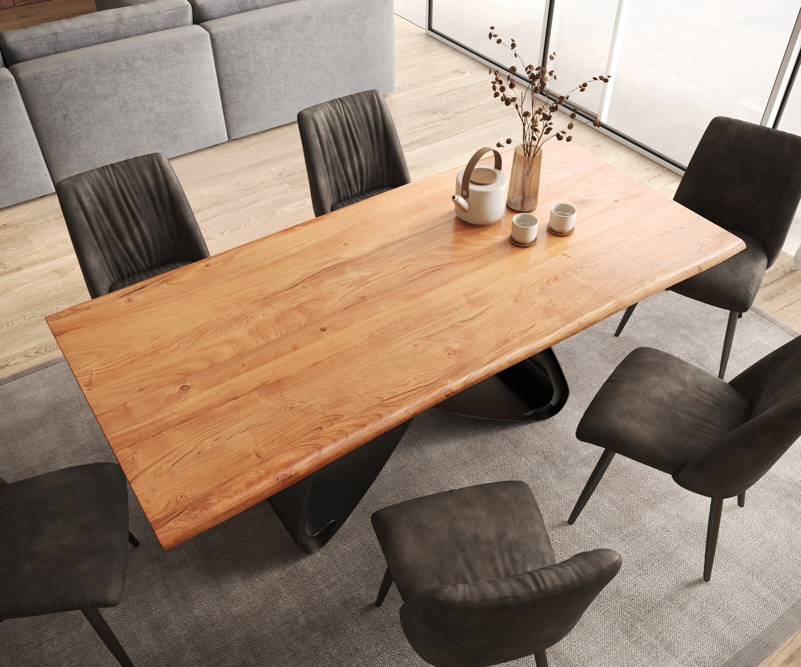 Eetkamertafel Edge 200x100 acacia natuurW-frame metaal zwart Live-Edge 4
