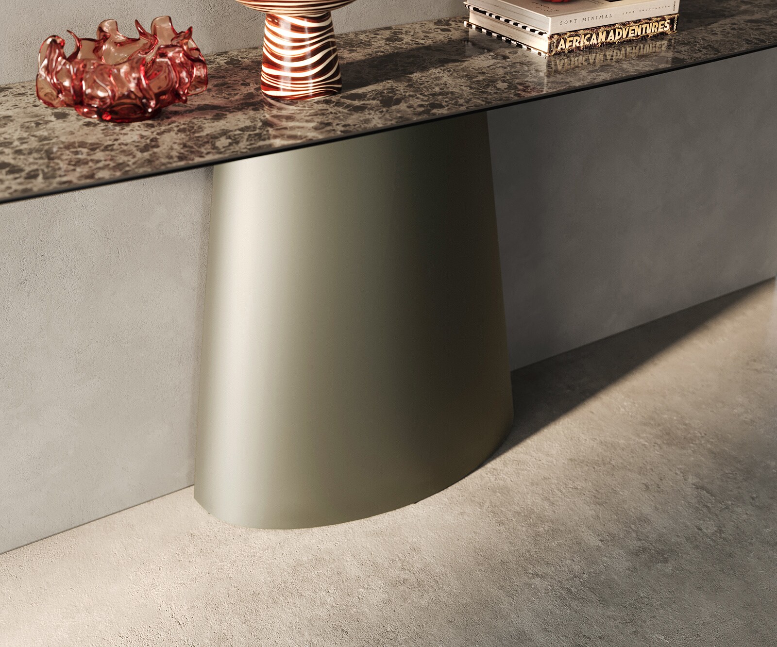 Consoletafel Edge Bootvorm 180x40 cm Keramiek Emperador Extra Lucidato Dunkelbraun Conos Metaal Effektfinish Titan 6